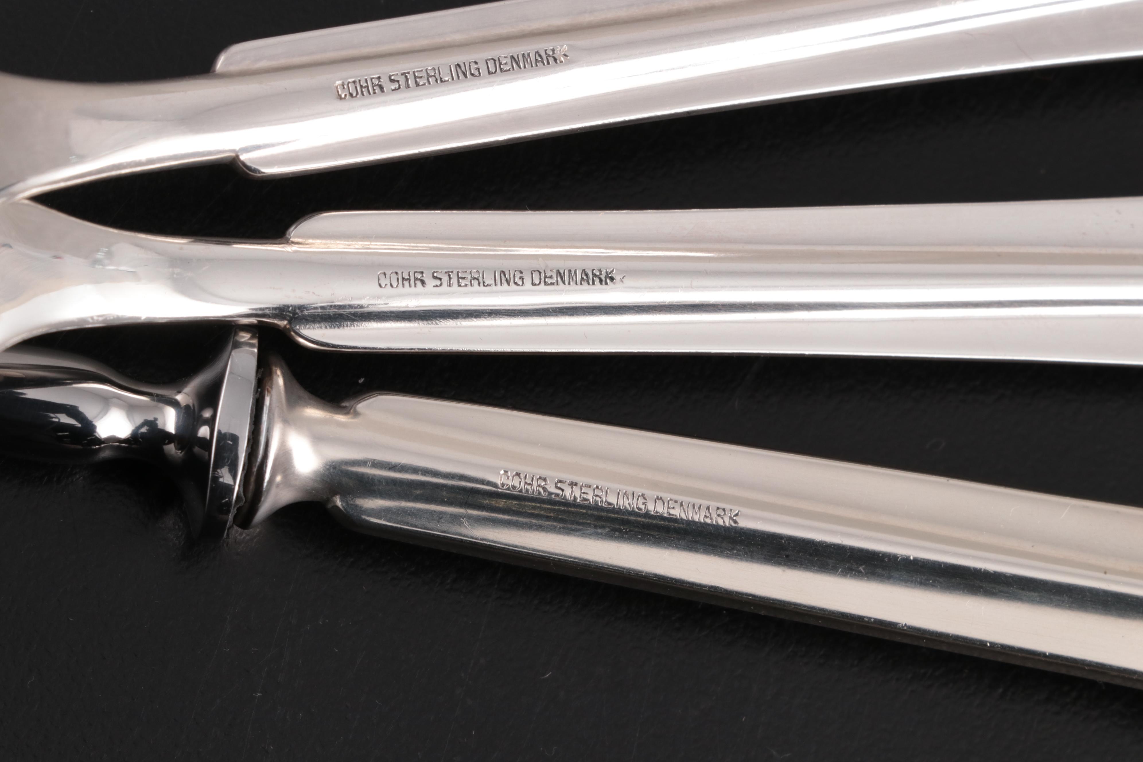 Cohr Denmark "Monica" Sterling Silver Flatware with Chest, Mid-20th Century