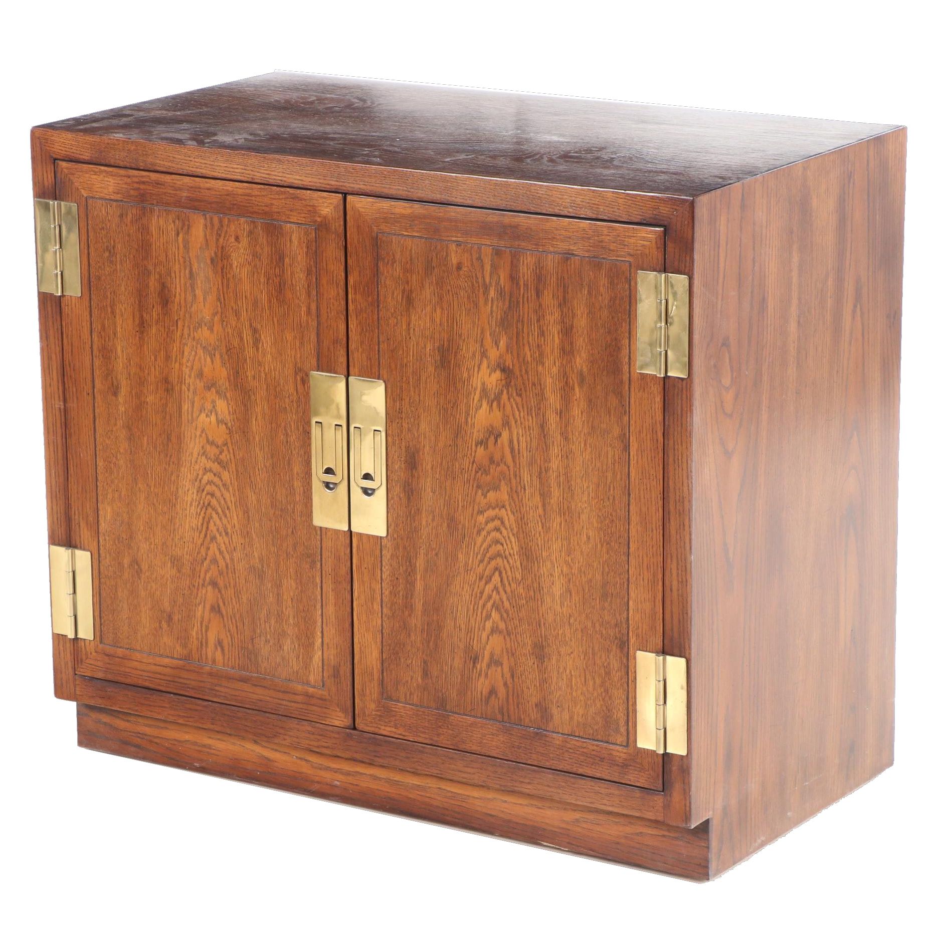 Henredon Campaign Style Brass-Mounted Oak Side Cabinet, Late 20th Century