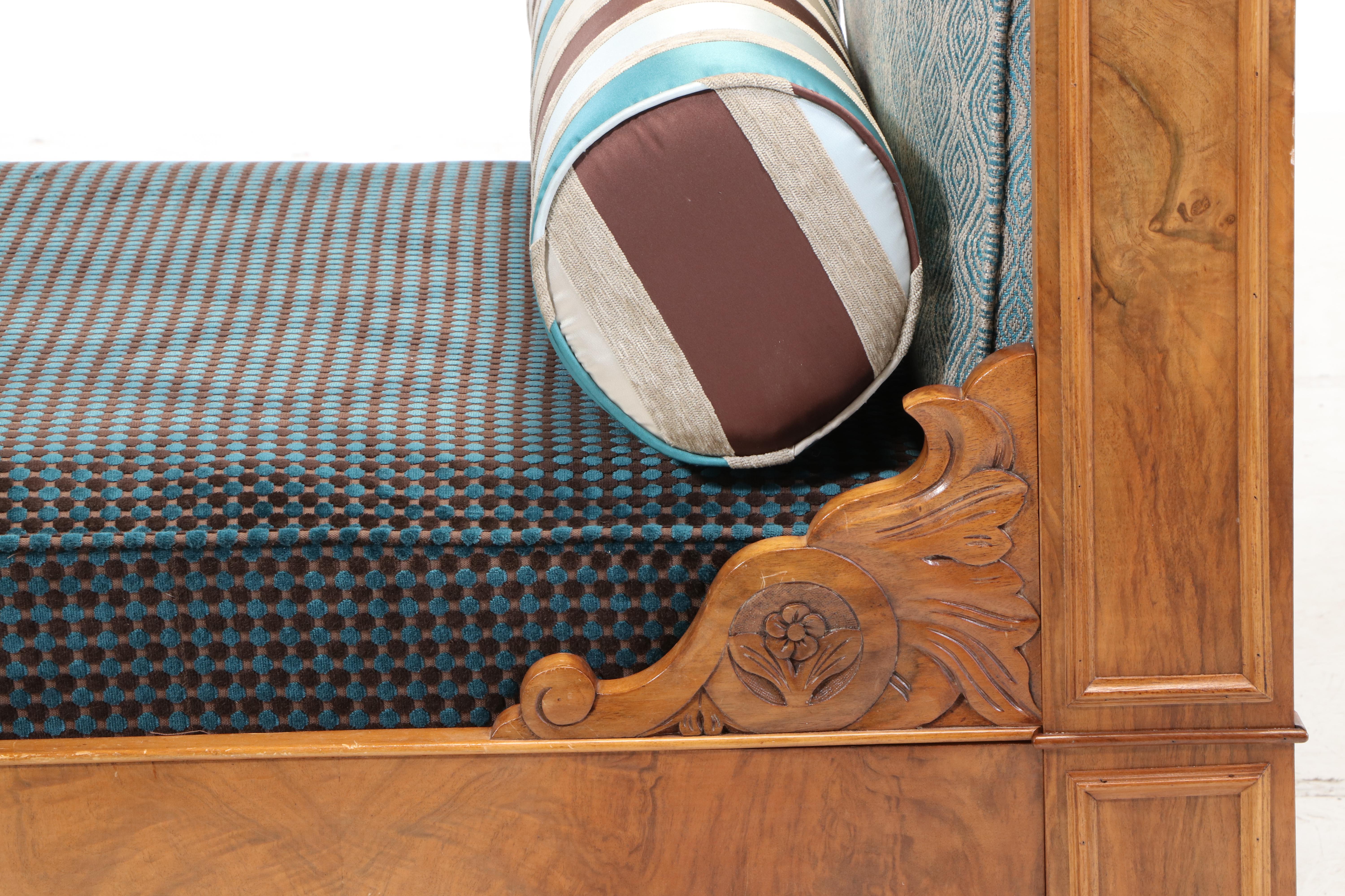 French Lit en Bateau Wood Bed with Upholstered Mattress, Mid to Late 19th C.