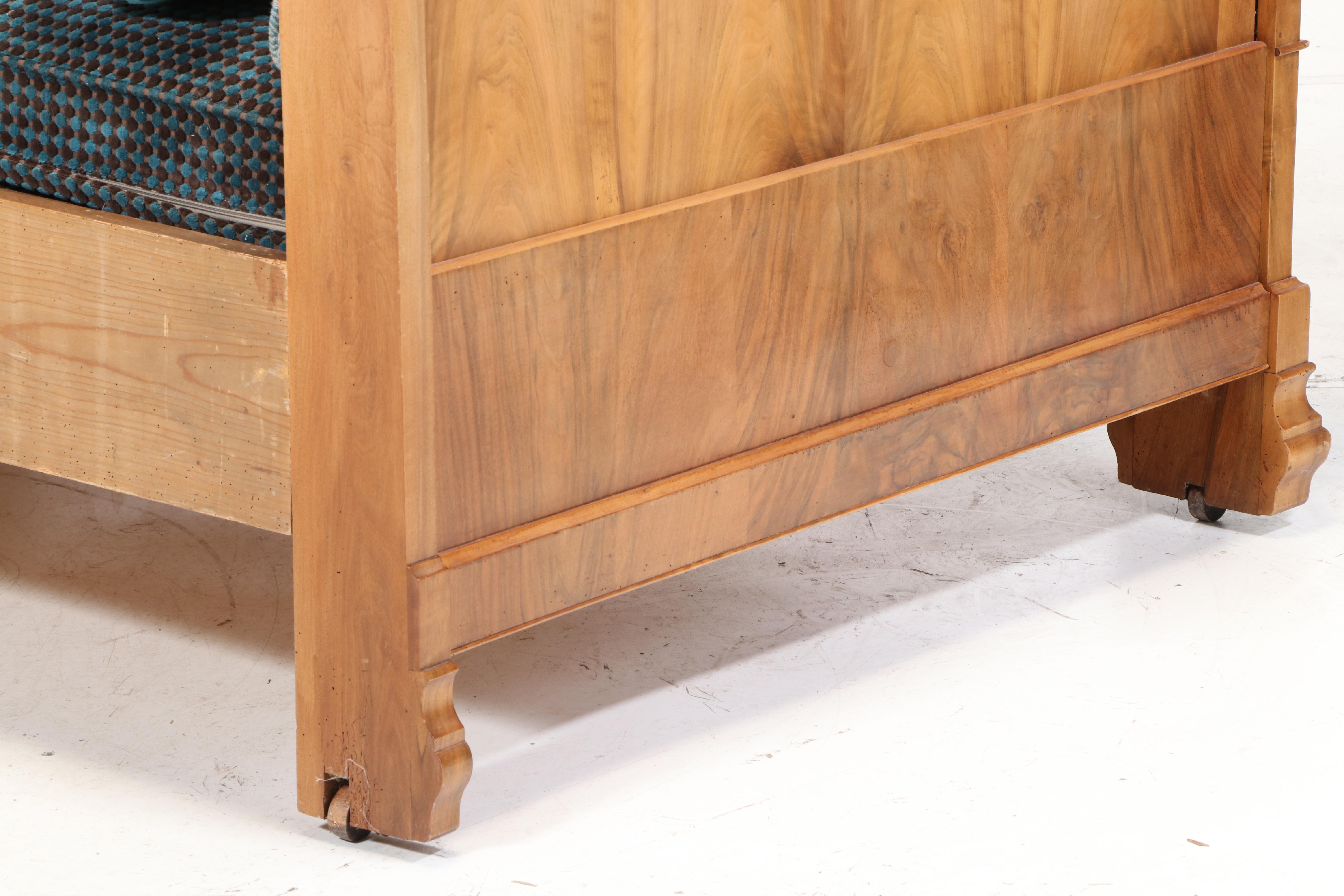 French Lit en Bateau Wood Bed with Upholstered Mattress, Mid to Late 19th C.