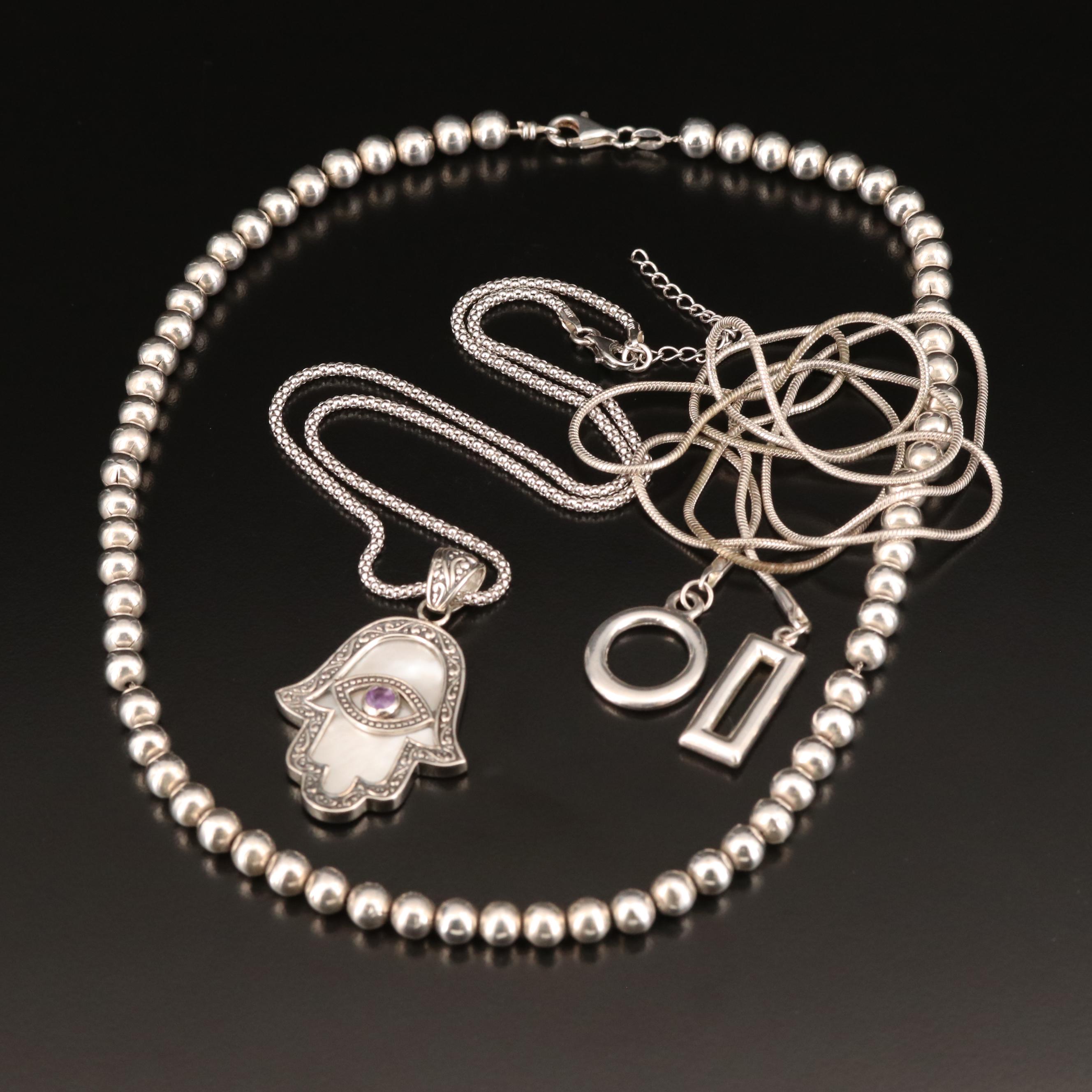 Sterling Double Sided Hamsa/Evil Eye, Lariat and Beaded Necklaces