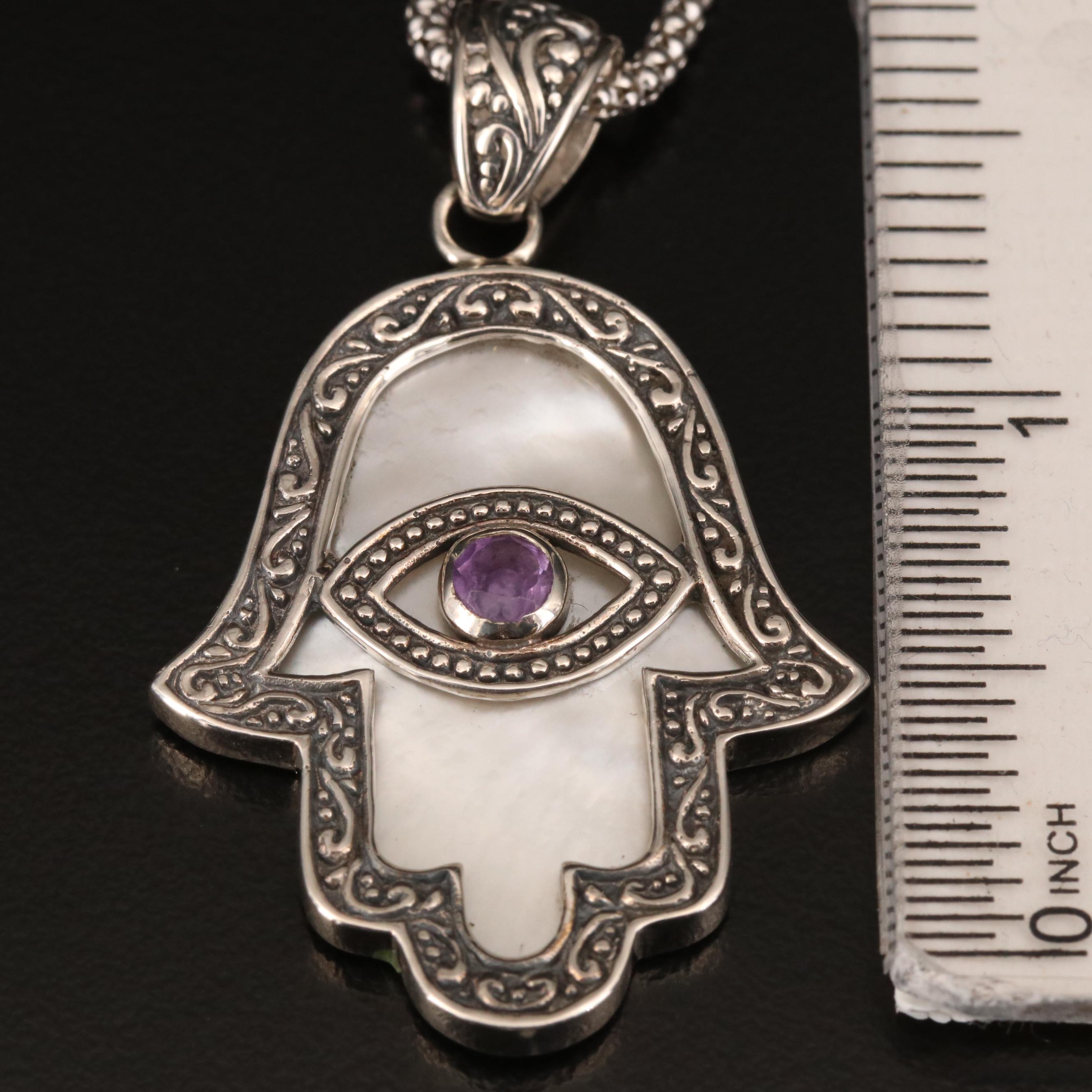 Sterling Double Sided Hamsa/Evil Eye, Lariat and Beaded Necklaces