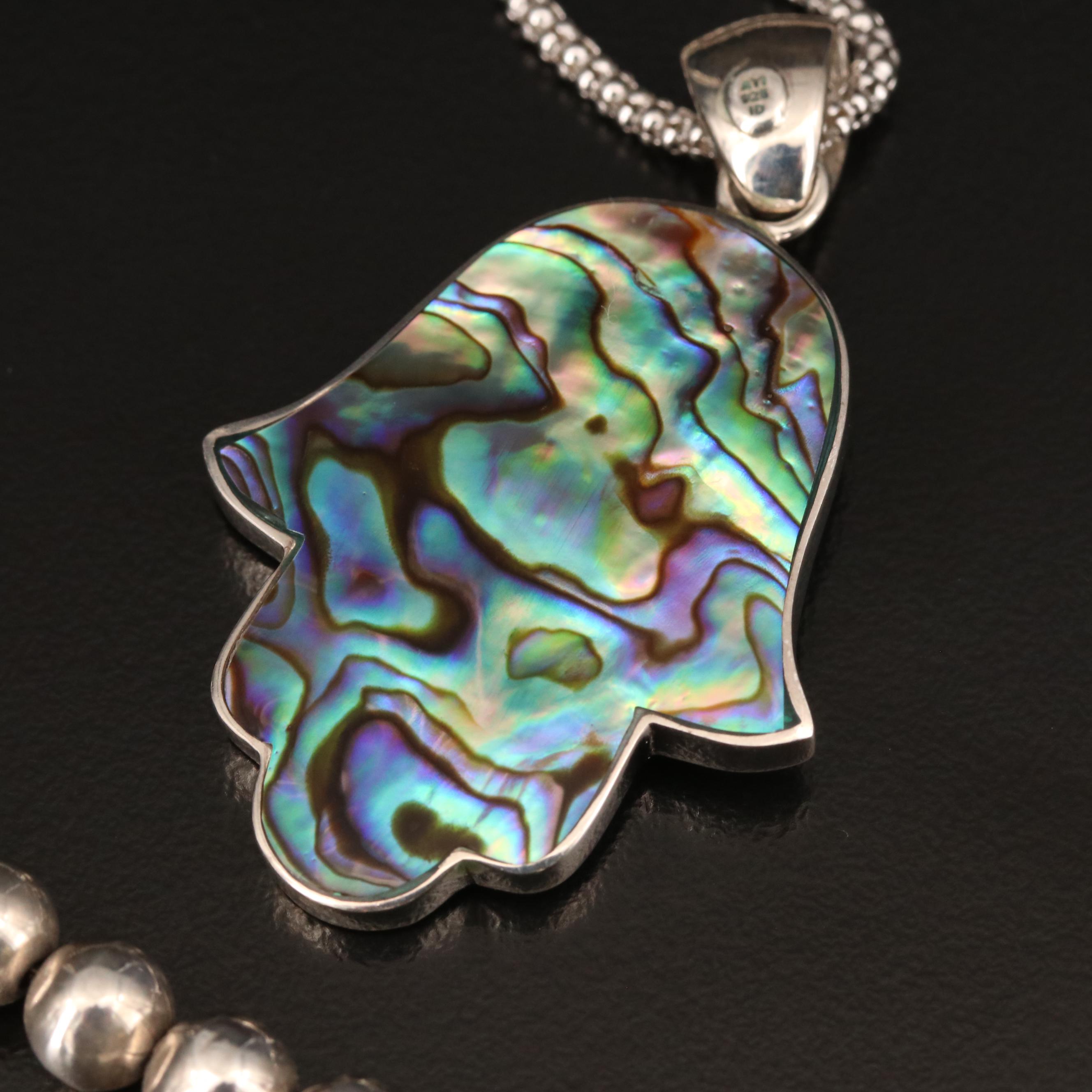 Sterling Double Sided Hamsa/Evil Eye, Lariat and Beaded Necklaces