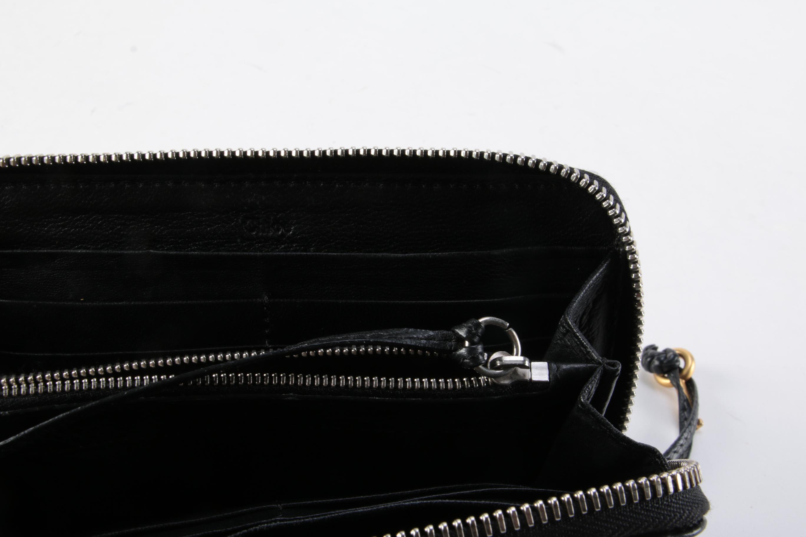 Chloé Black Leather Paddington Zip Around Wallet