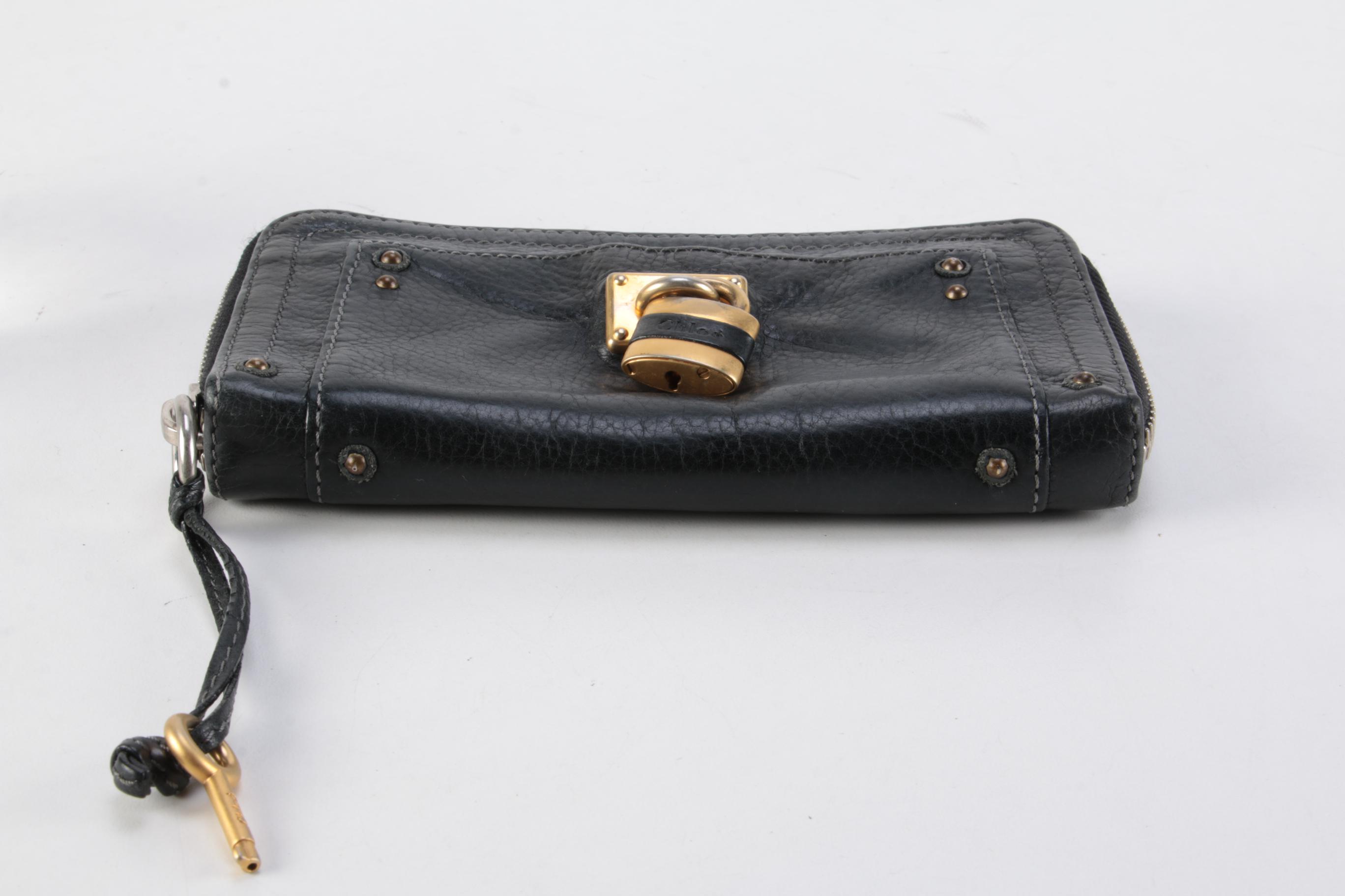 Chloé Black Leather Paddington Zip Around Wallet