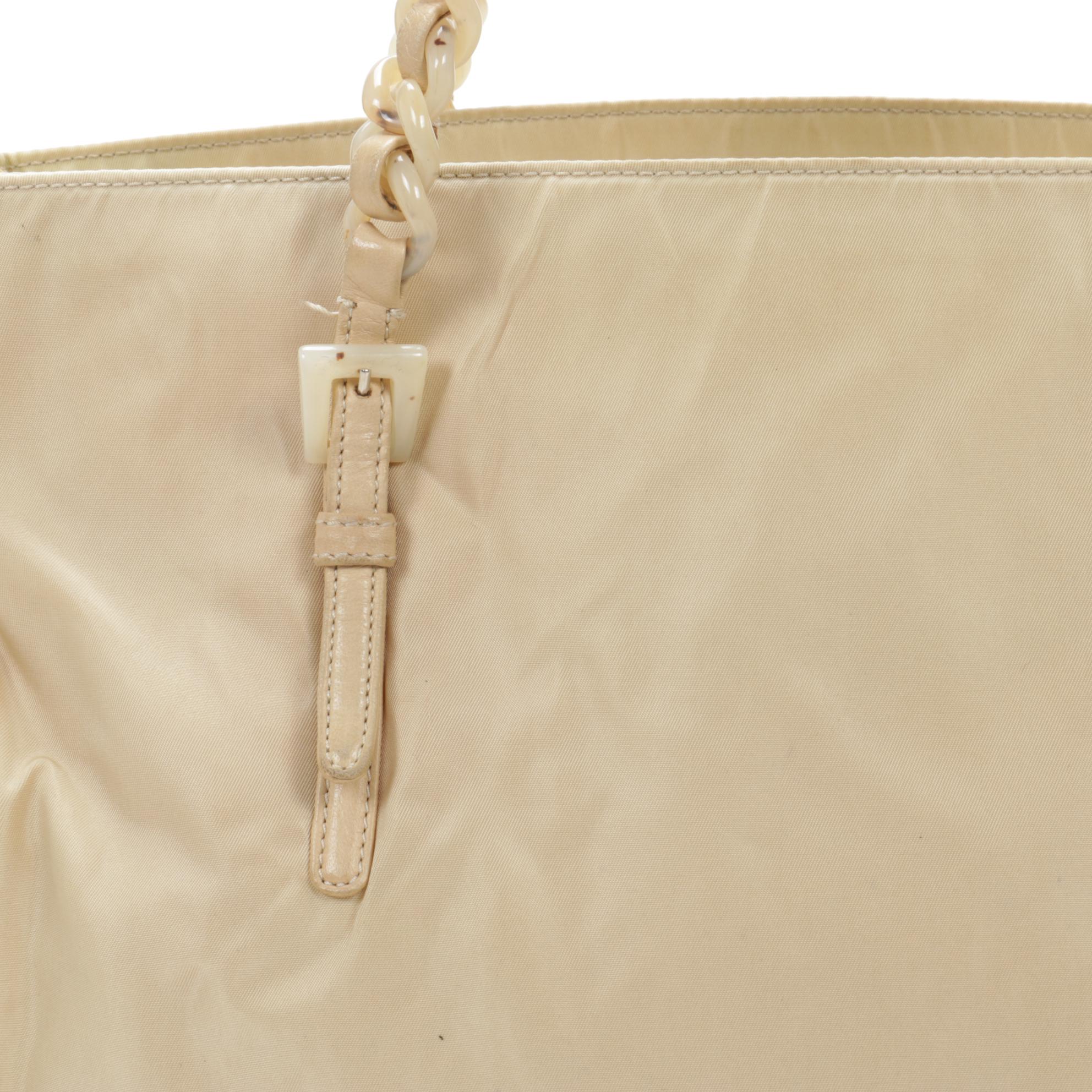 Prada Beige Tessuto Nylon Tote with Leather Interwoven Acetate Chain Link Strap