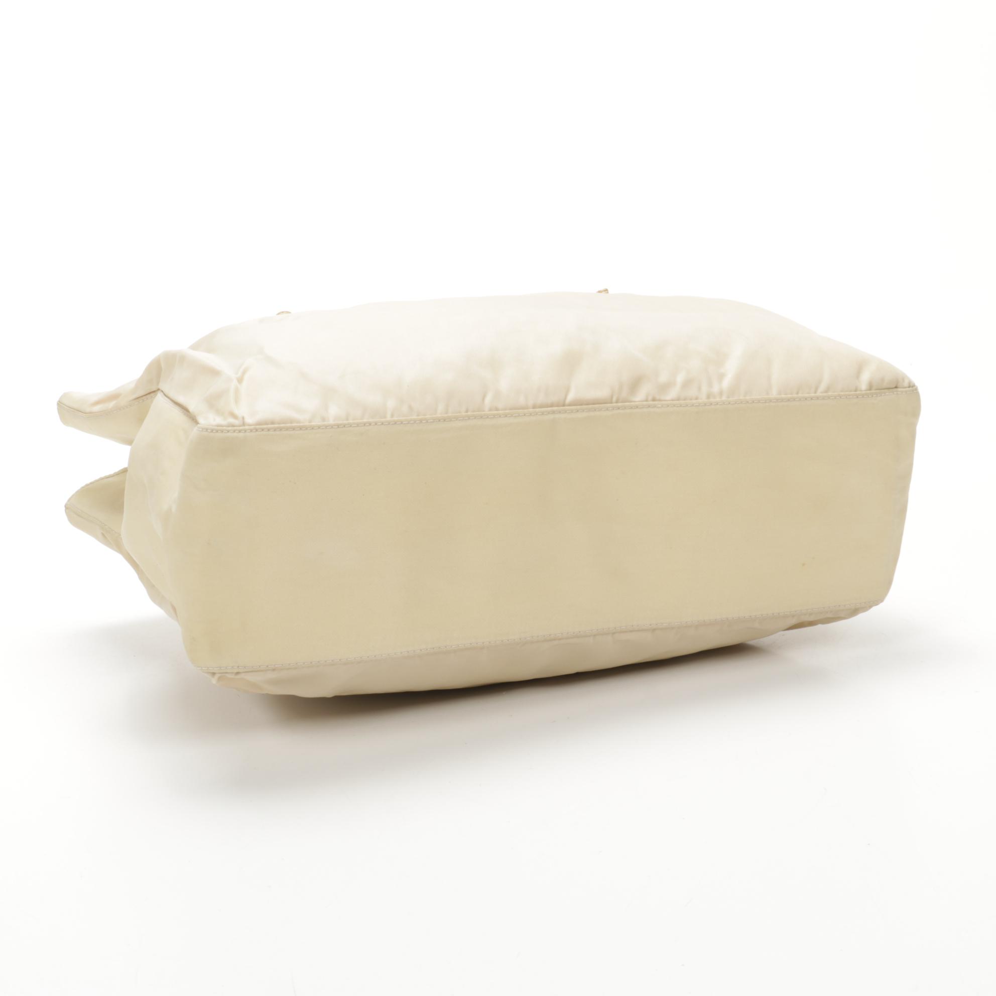 Prada Beige Tessuto Nylon Tote with Leather Interwoven Acetate Chain Link Strap