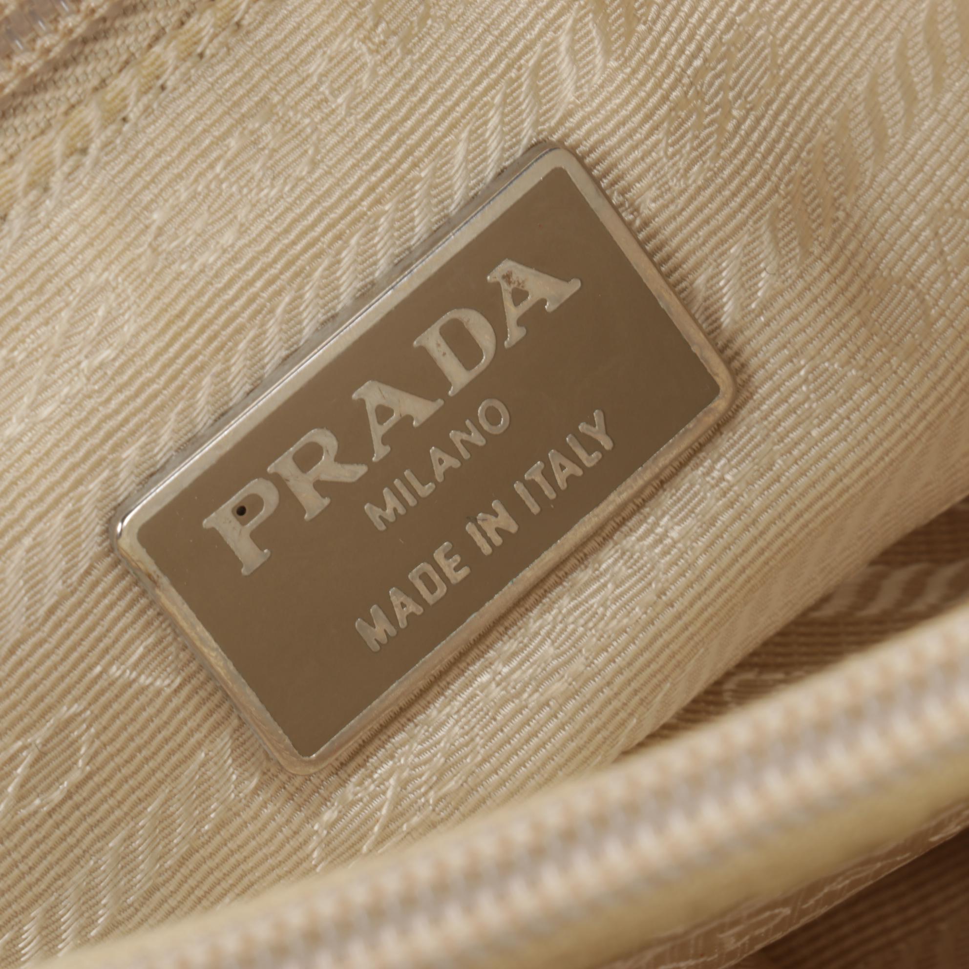 Prada Beige Tessuto Nylon Tote with Leather Interwoven Acetate Chain Link Strap