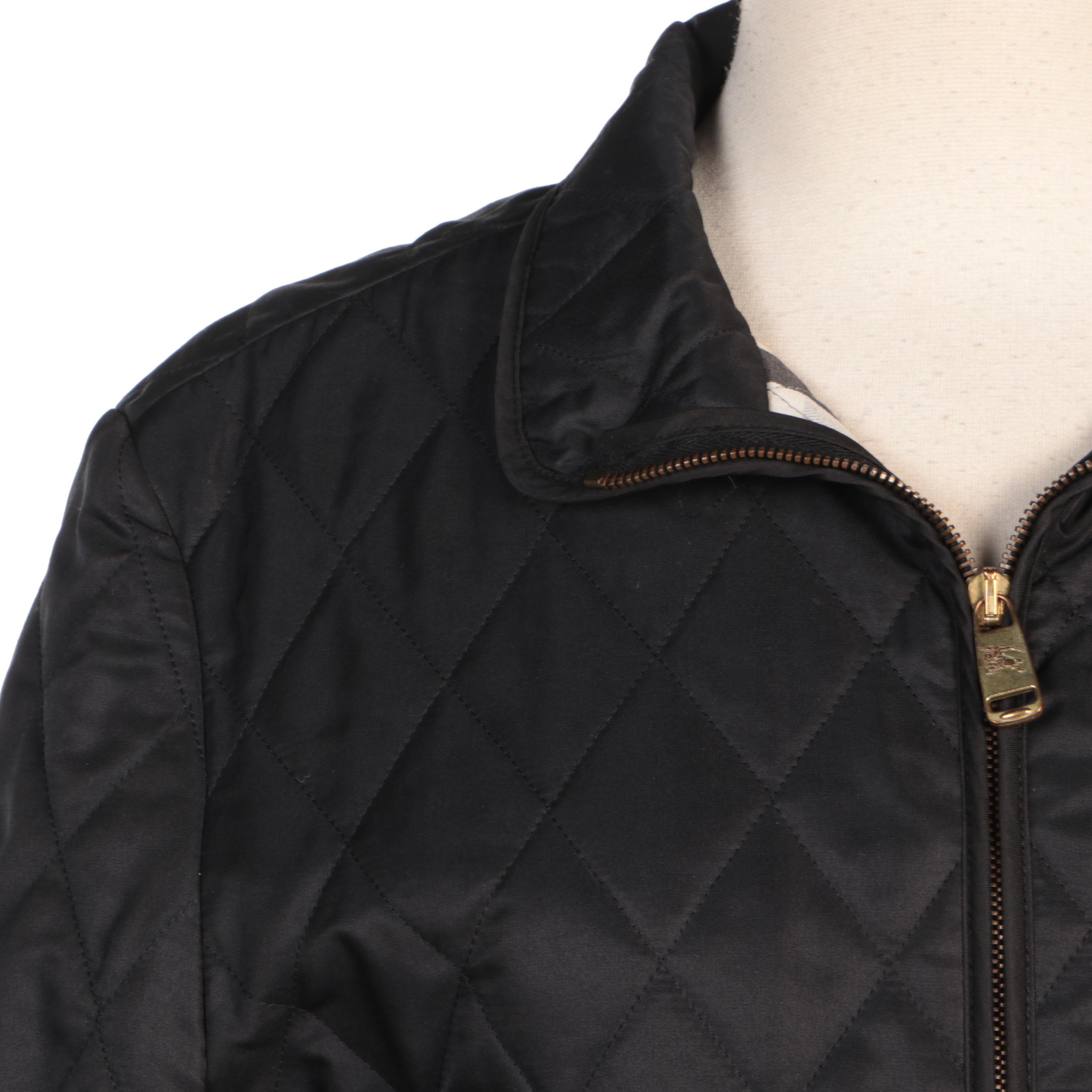 Burberry London Black Quilted Jacket with Metallic Check Lining