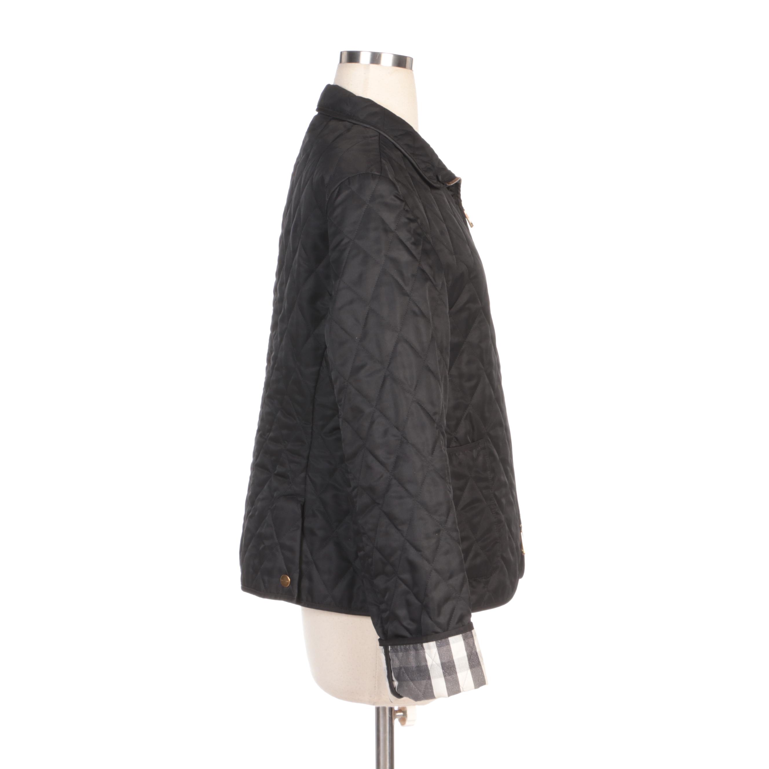 Burberry London Black Quilted Jacket with Metallic Check Lining