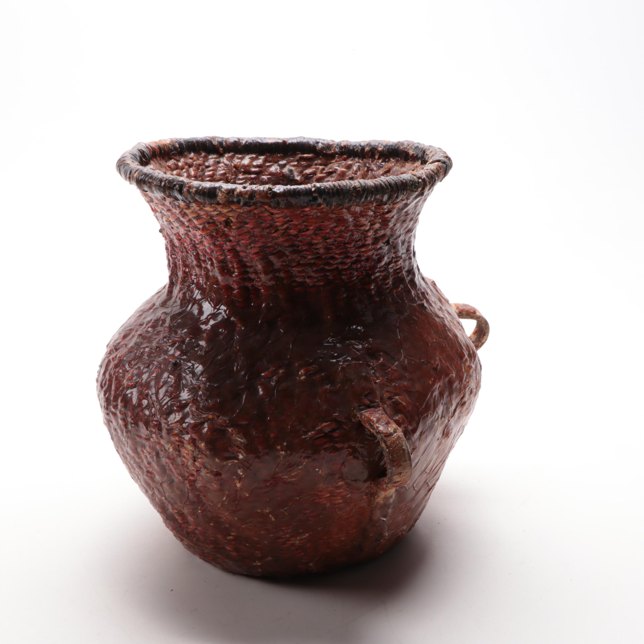 Apache Style Woven Water Basket with Resinous Coating