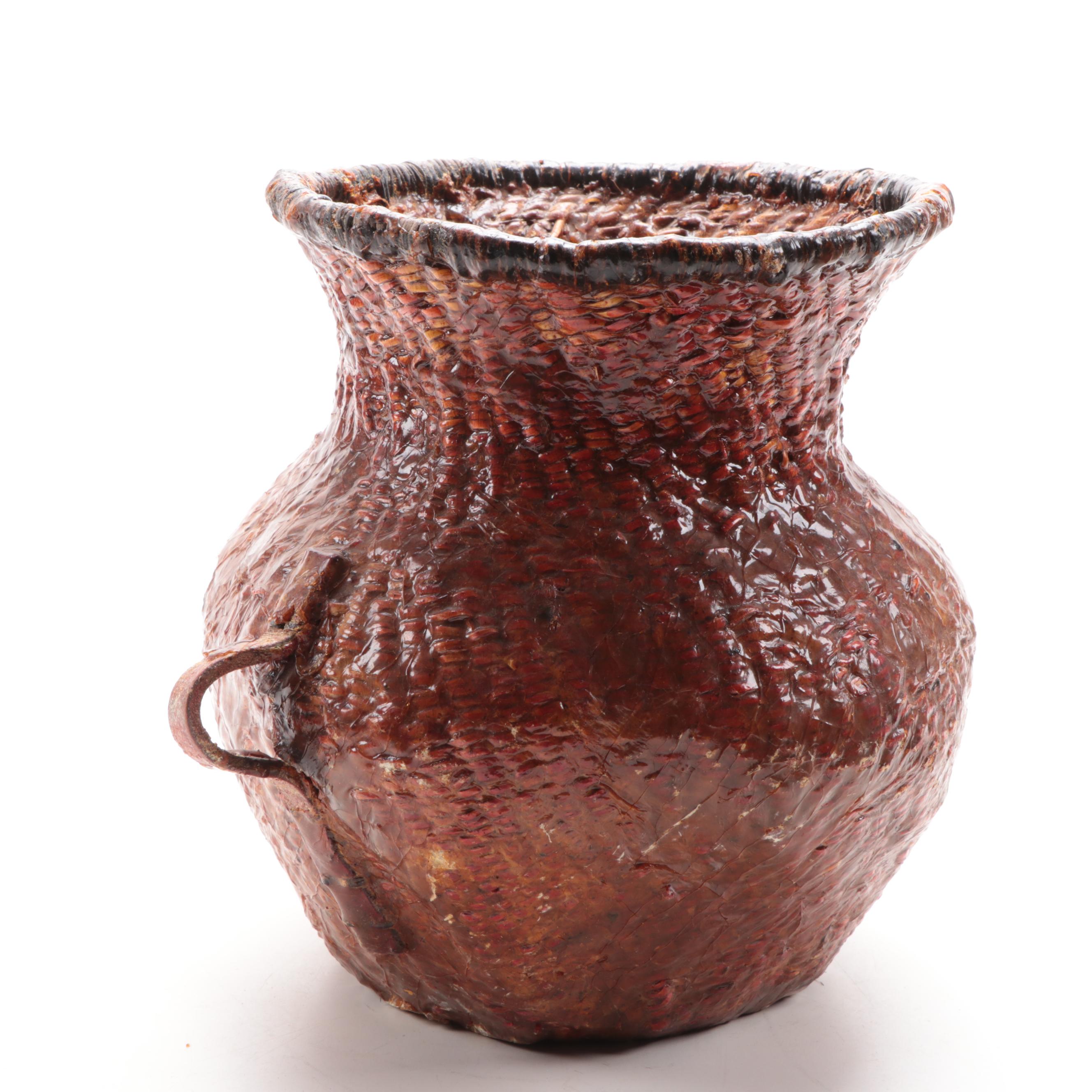 Apache Style Woven Water Basket with Resinous Coating