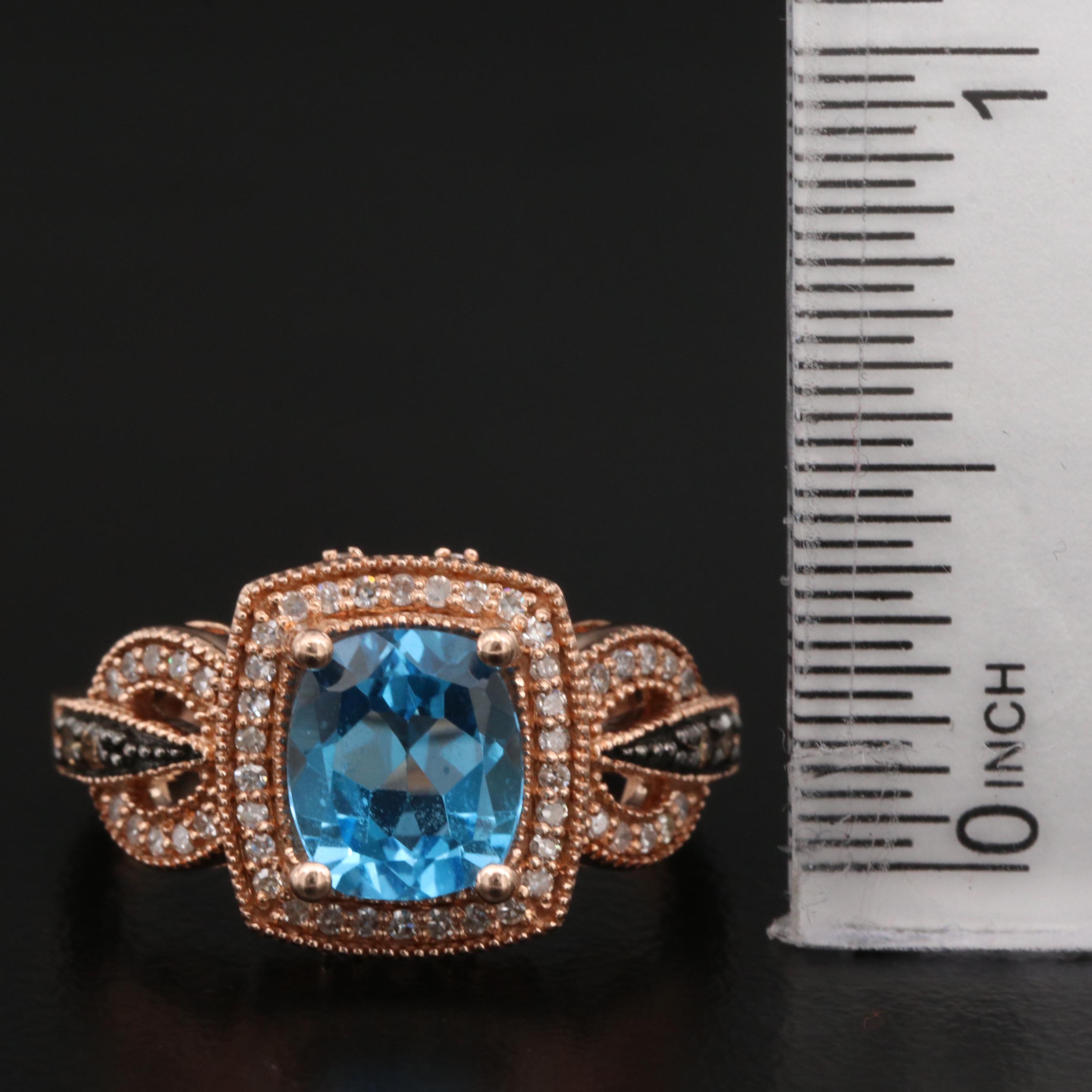 10K Rose Gold Topaz and Diamond Ring