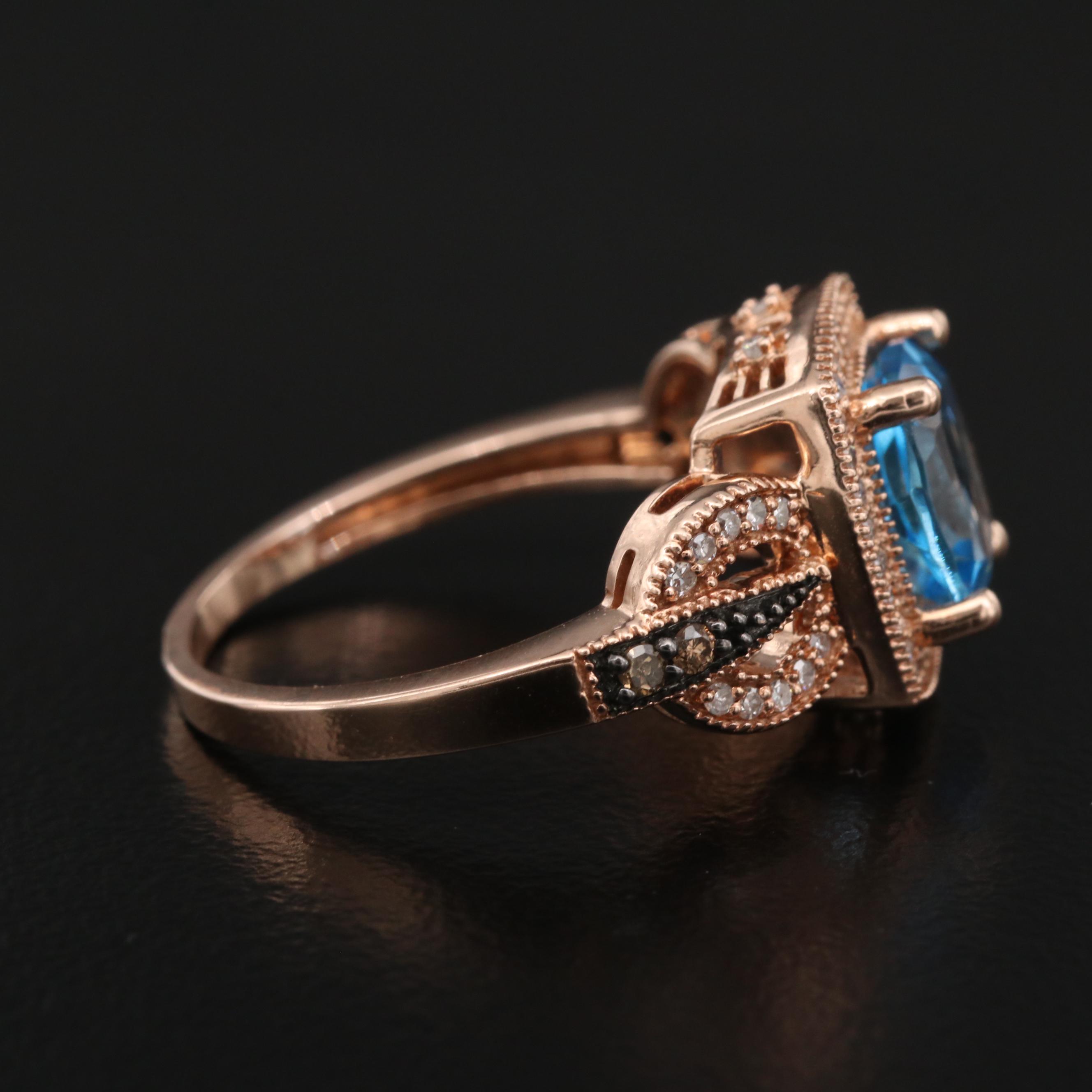 10K Rose Gold Topaz and Diamond Ring