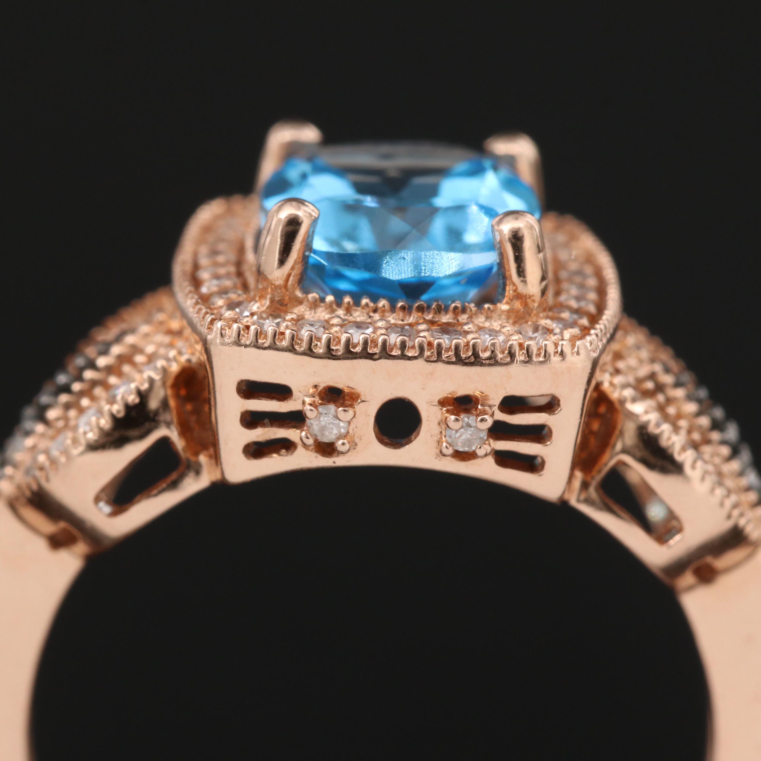 10K Rose Gold Topaz and Diamond Ring