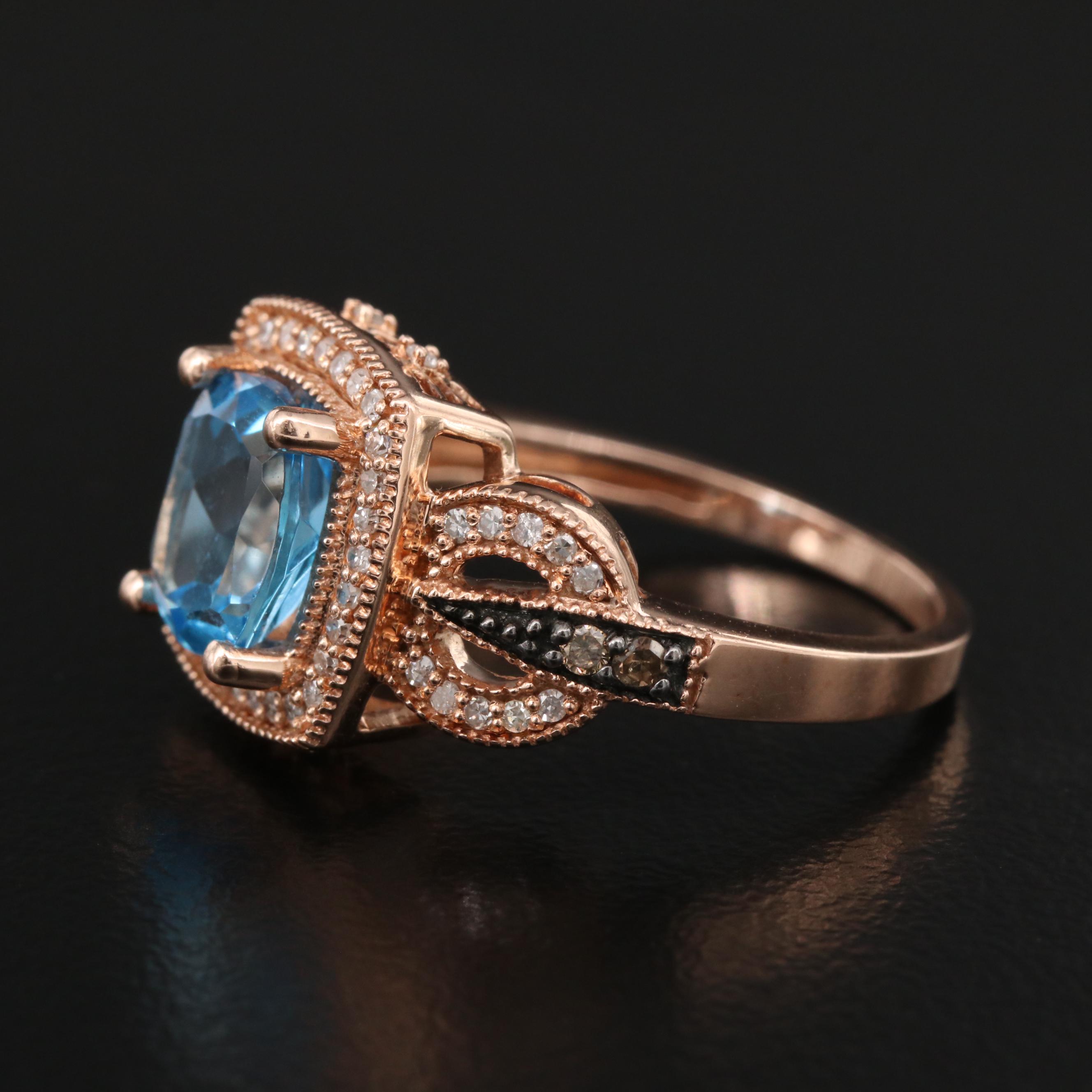 10K Rose Gold Topaz and Diamond Ring