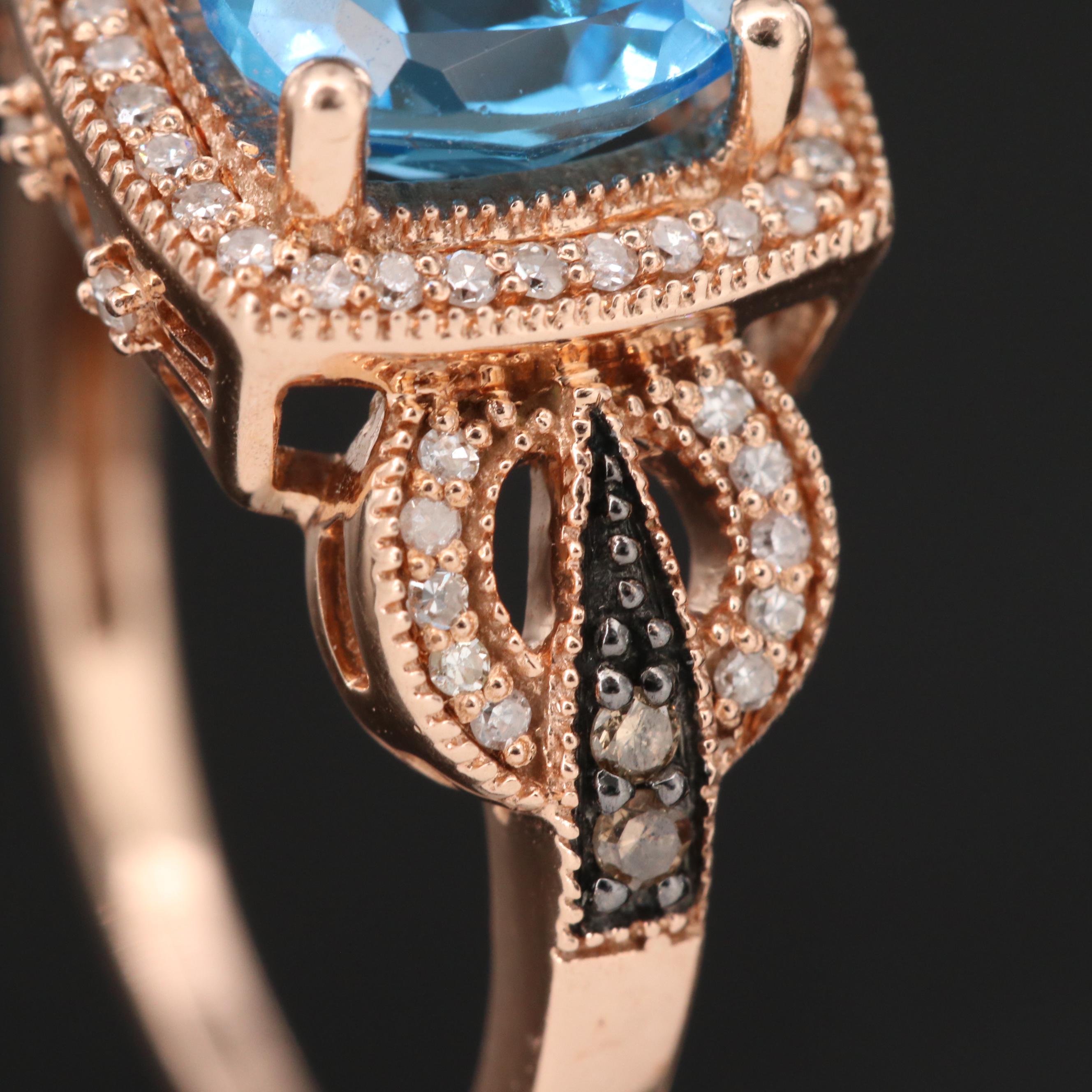 10K Rose Gold Topaz and Diamond Ring