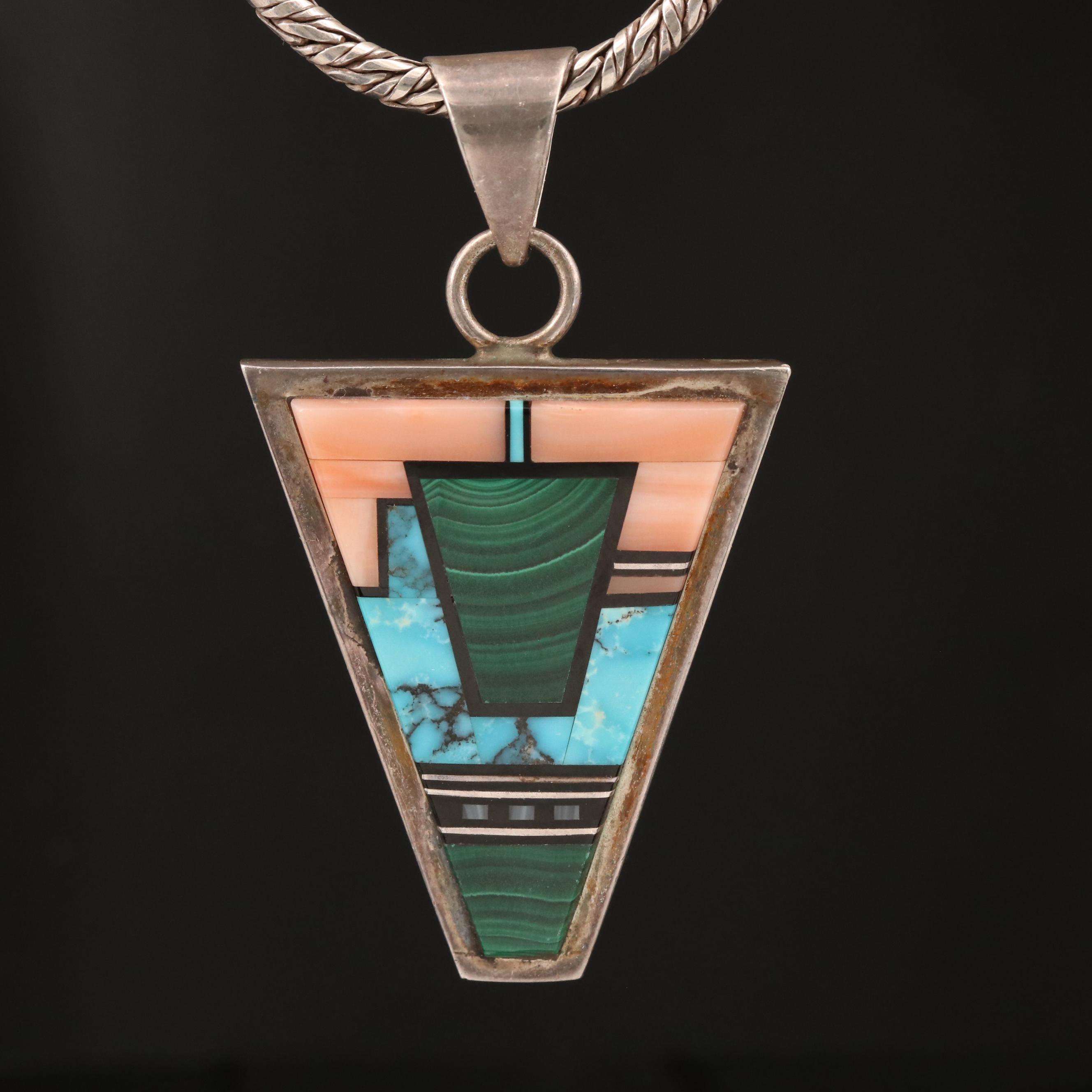 Sterling Pendant Necklace Including Malachite, Coral, Turquoise and More