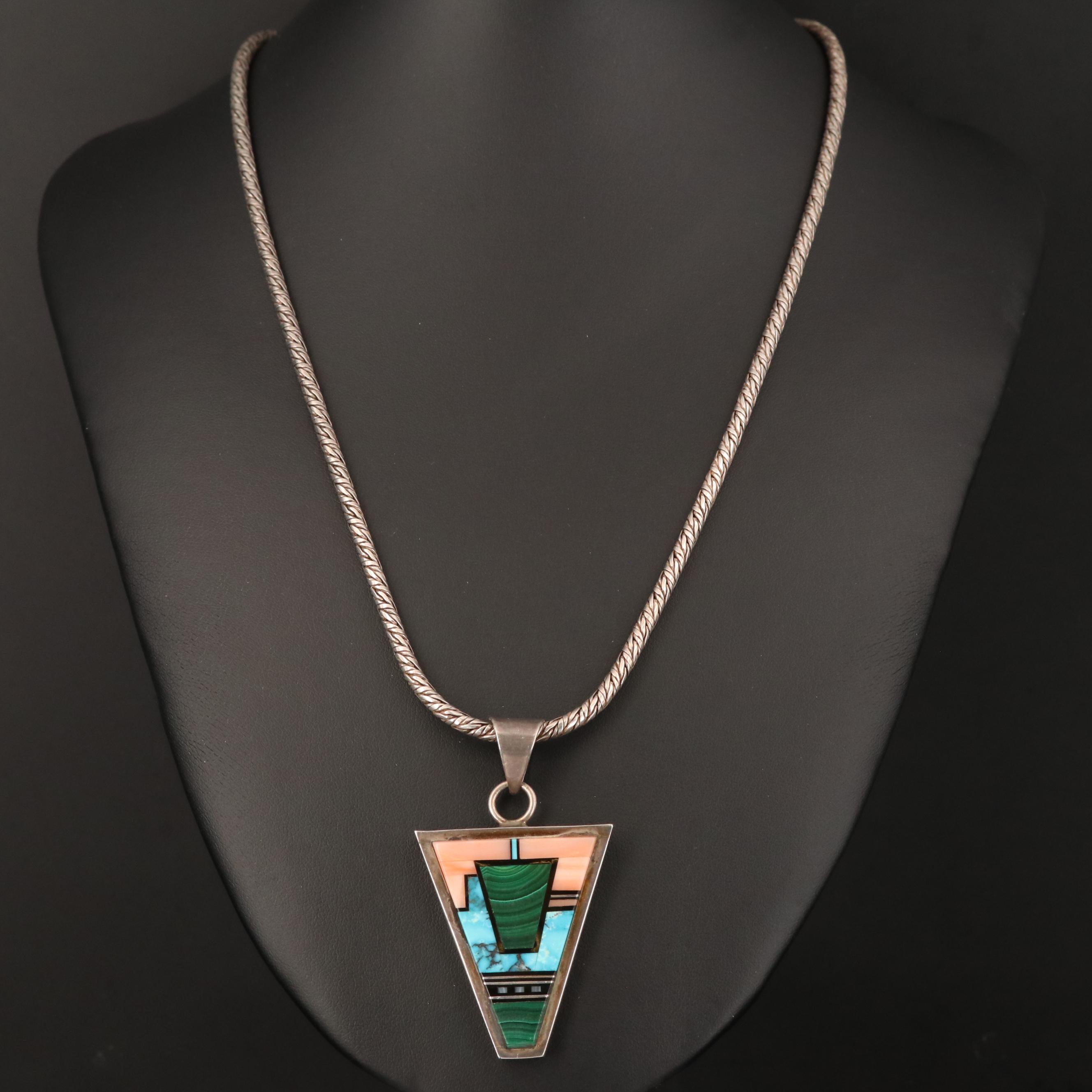 Sterling Pendant Necklace Including Malachite, Coral, Turquoise and More