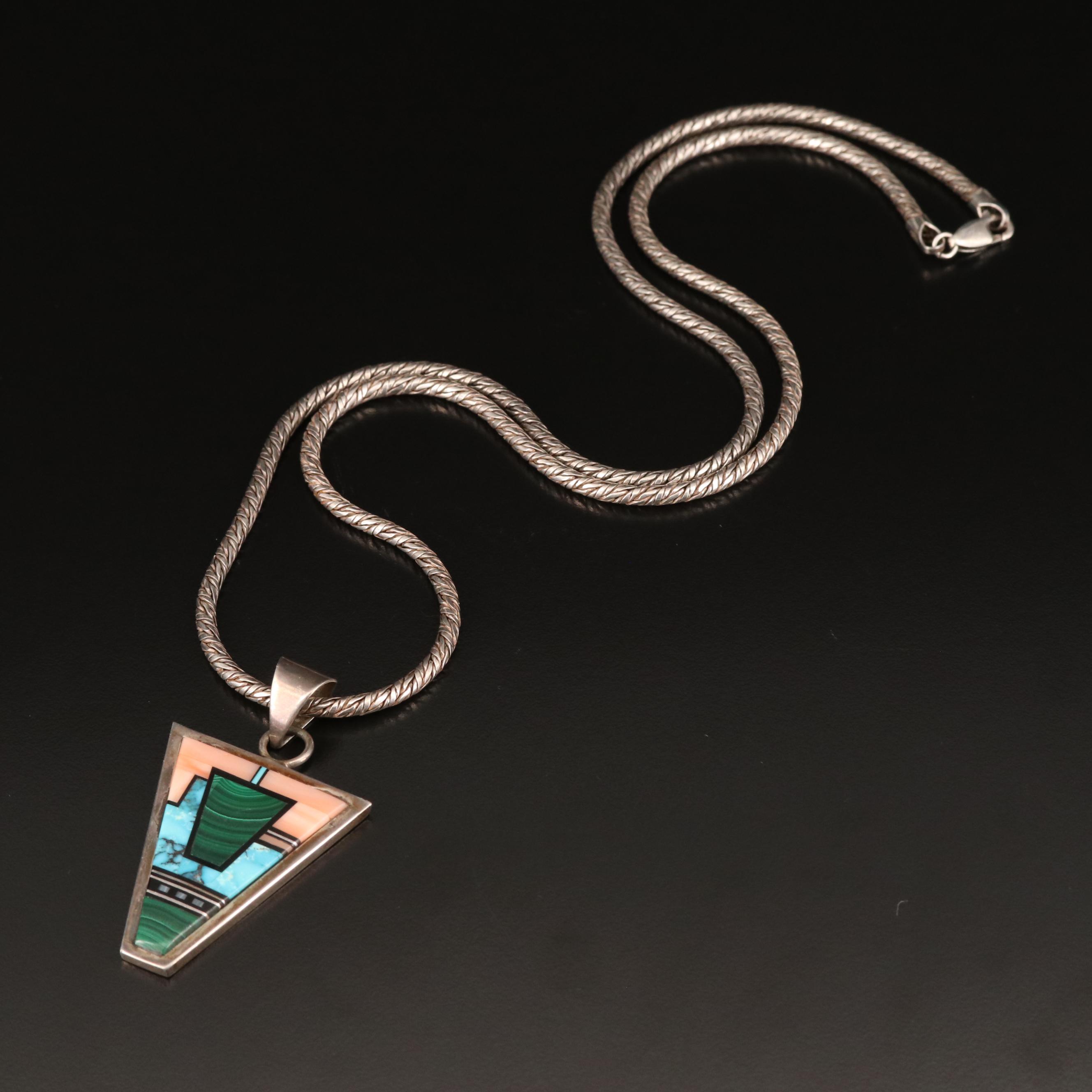 Sterling Pendant Necklace Including Malachite, Coral, Turquoise and More