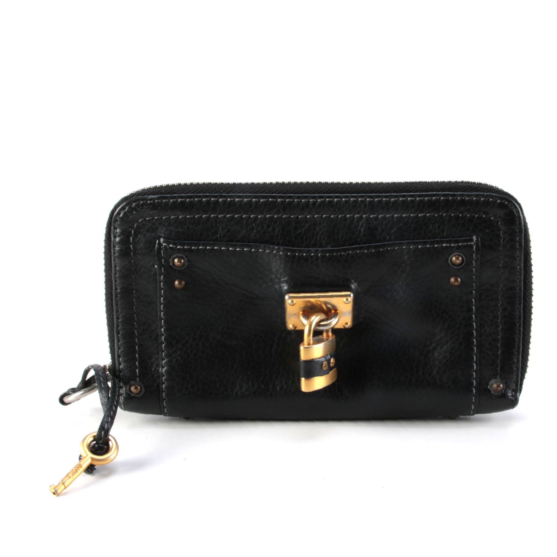 Chloé Black Leather Paddington Zip Around Wallet