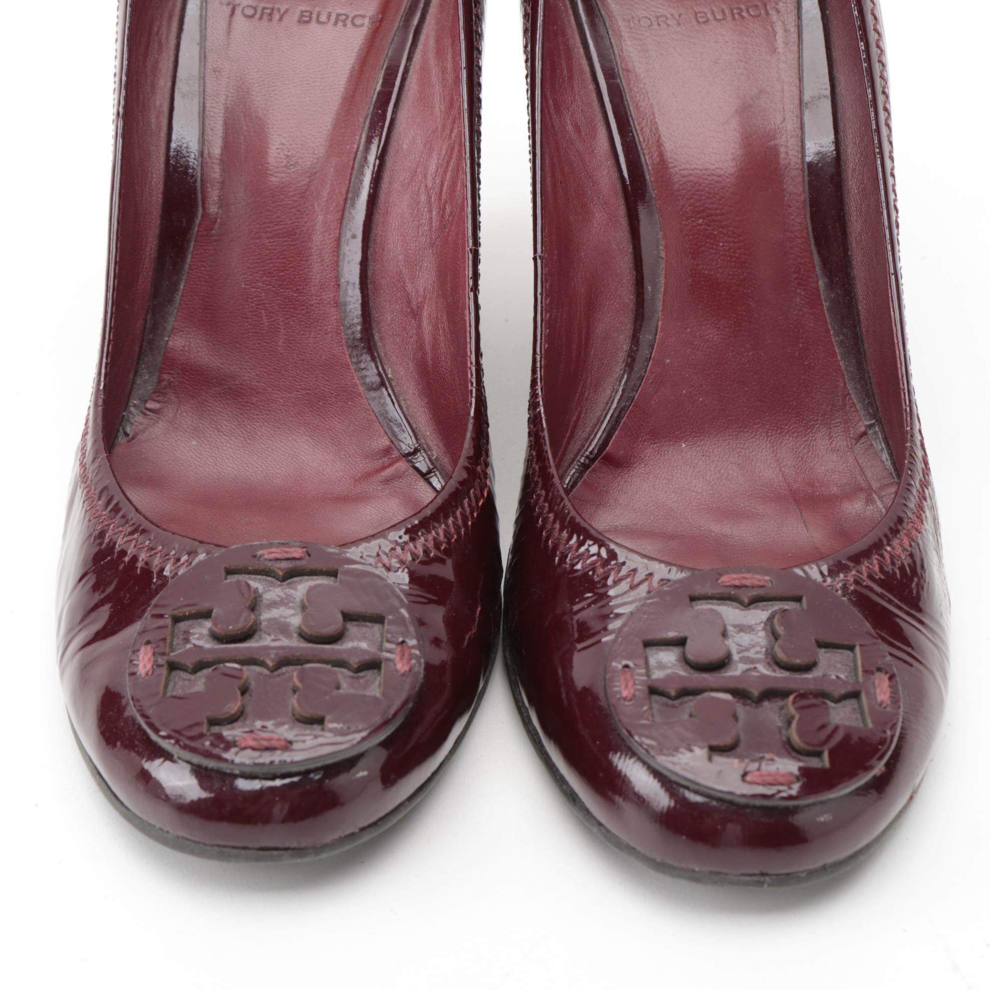 Tory Burch Burgundy Patent Leather Wedges
