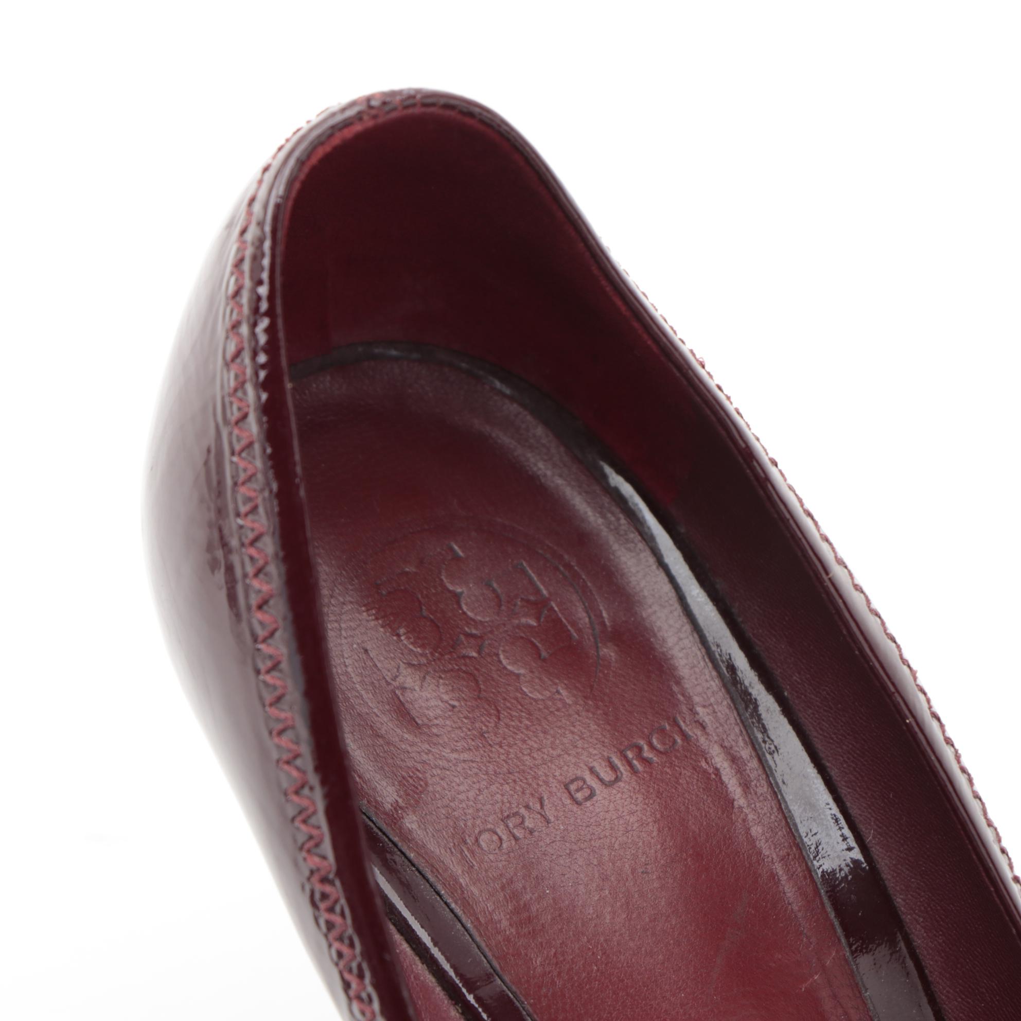 Tory Burch Burgundy Patent Leather Wedges