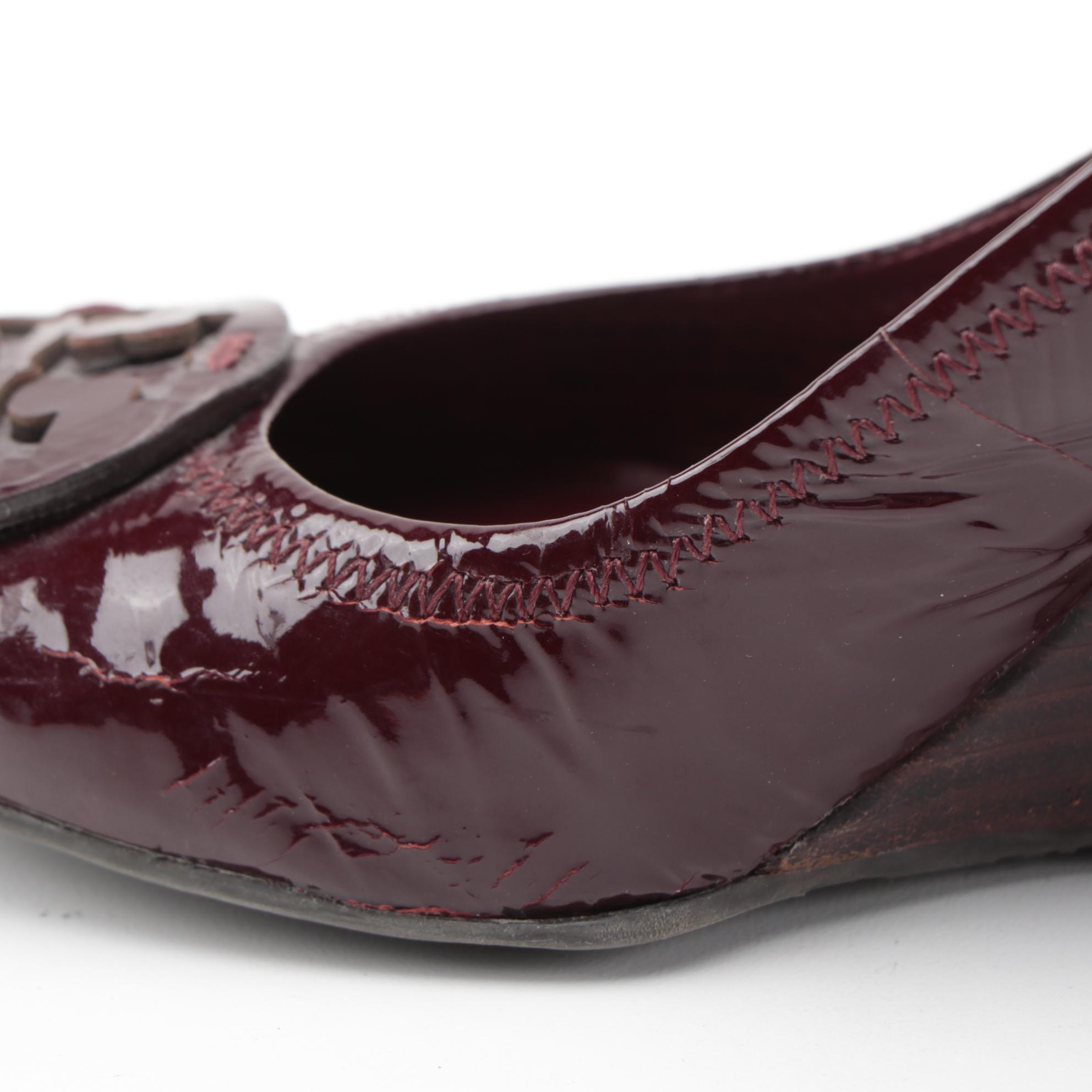 Tory Burch Burgundy Patent Leather Wedges