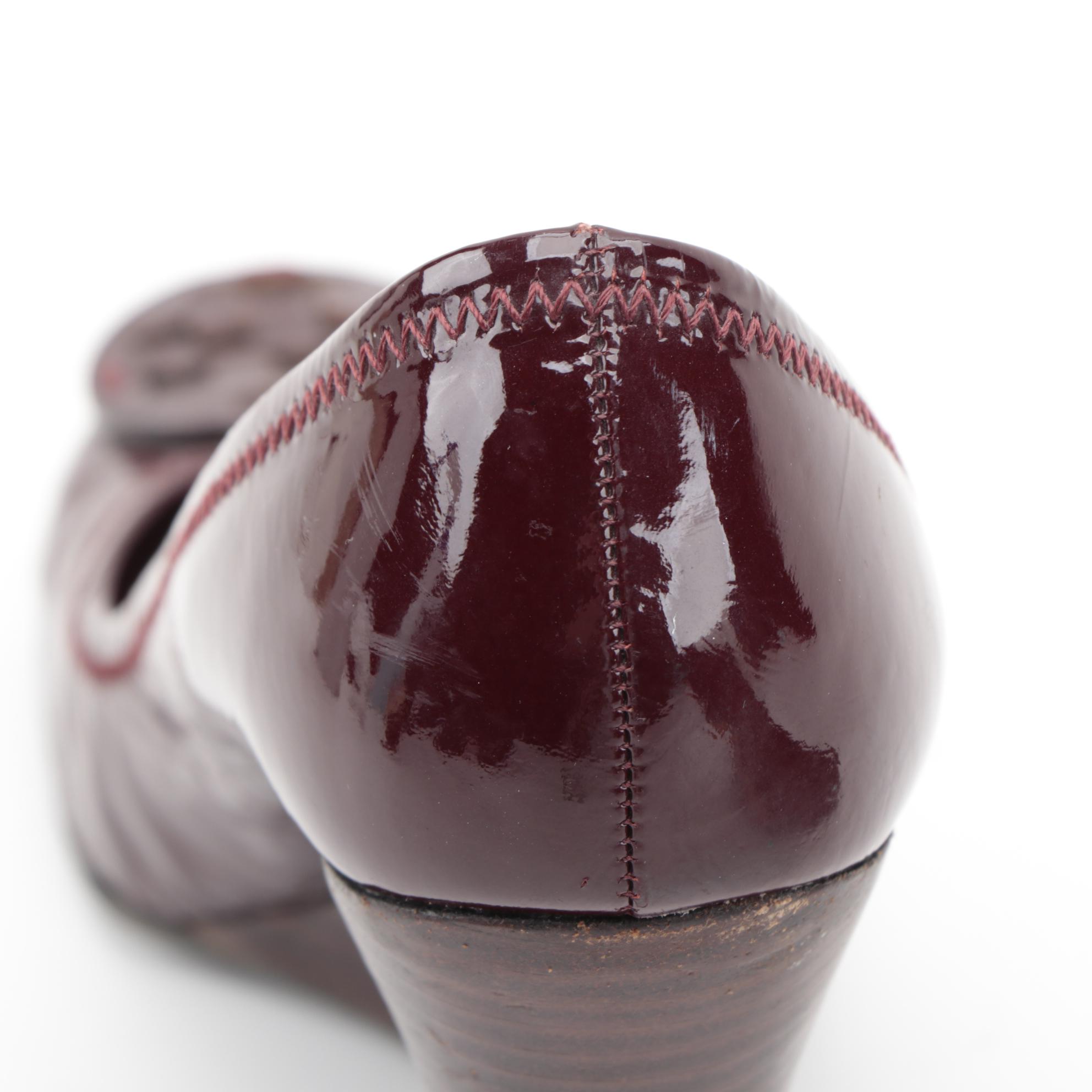 Tory Burch Burgundy Patent Leather Wedges