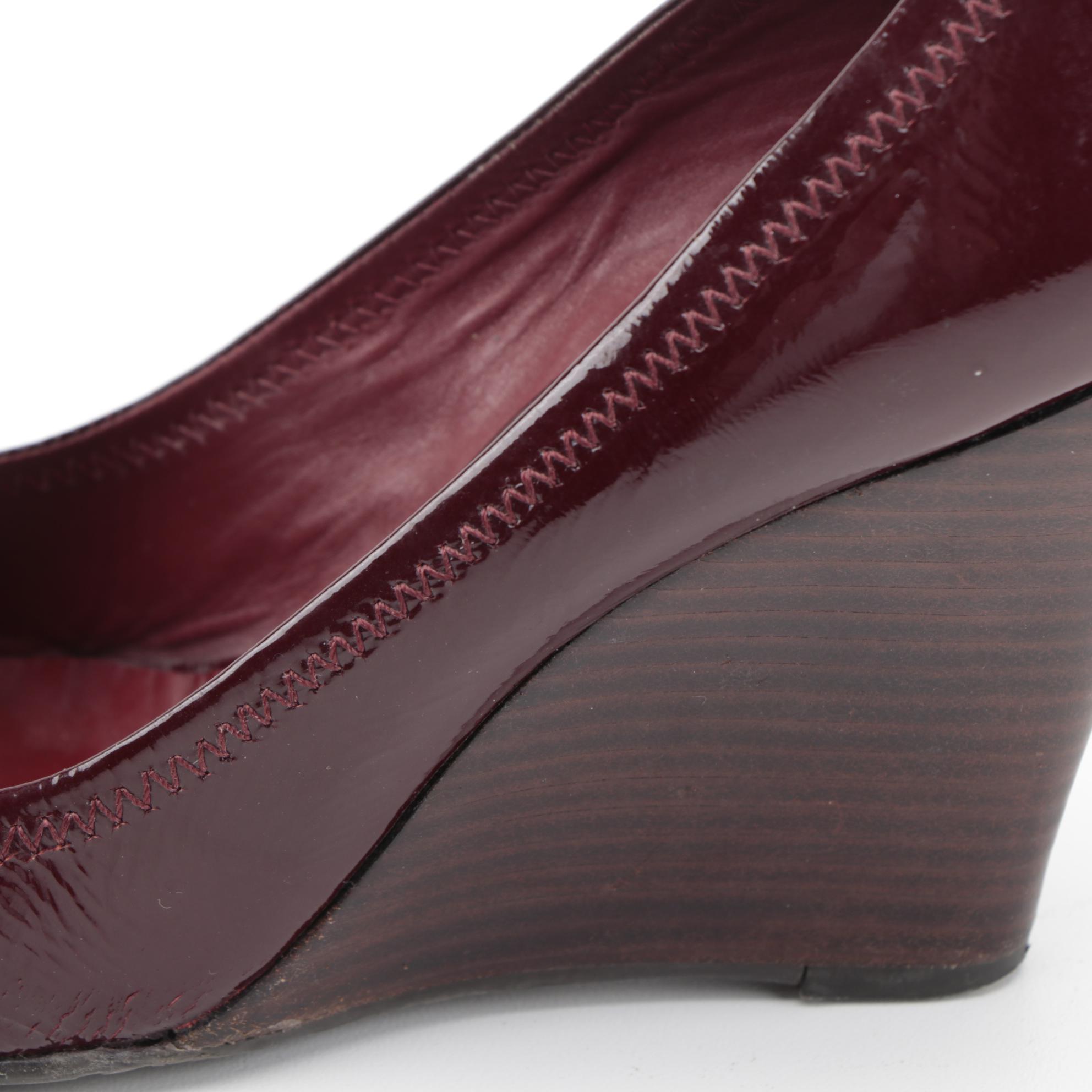 Tory Burch Burgundy Patent Leather Wedges