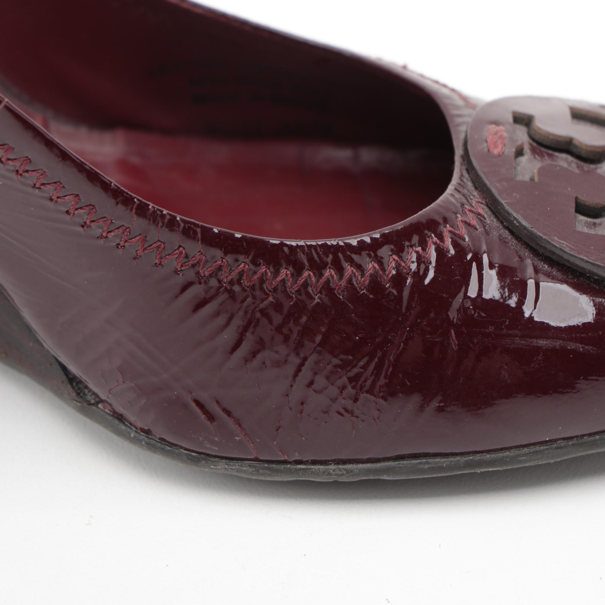 Tory Burch Burgundy Patent Leather Wedges