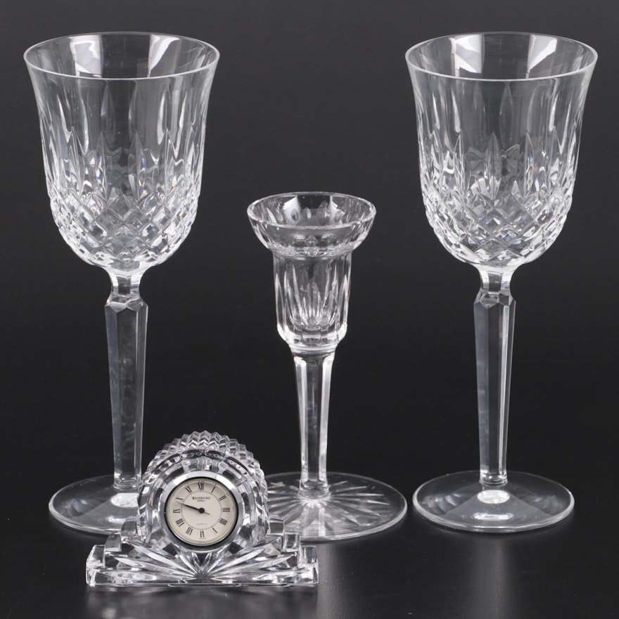 Waterford Crystal "Kelsey" Water Goblets with Candlestick and Clock