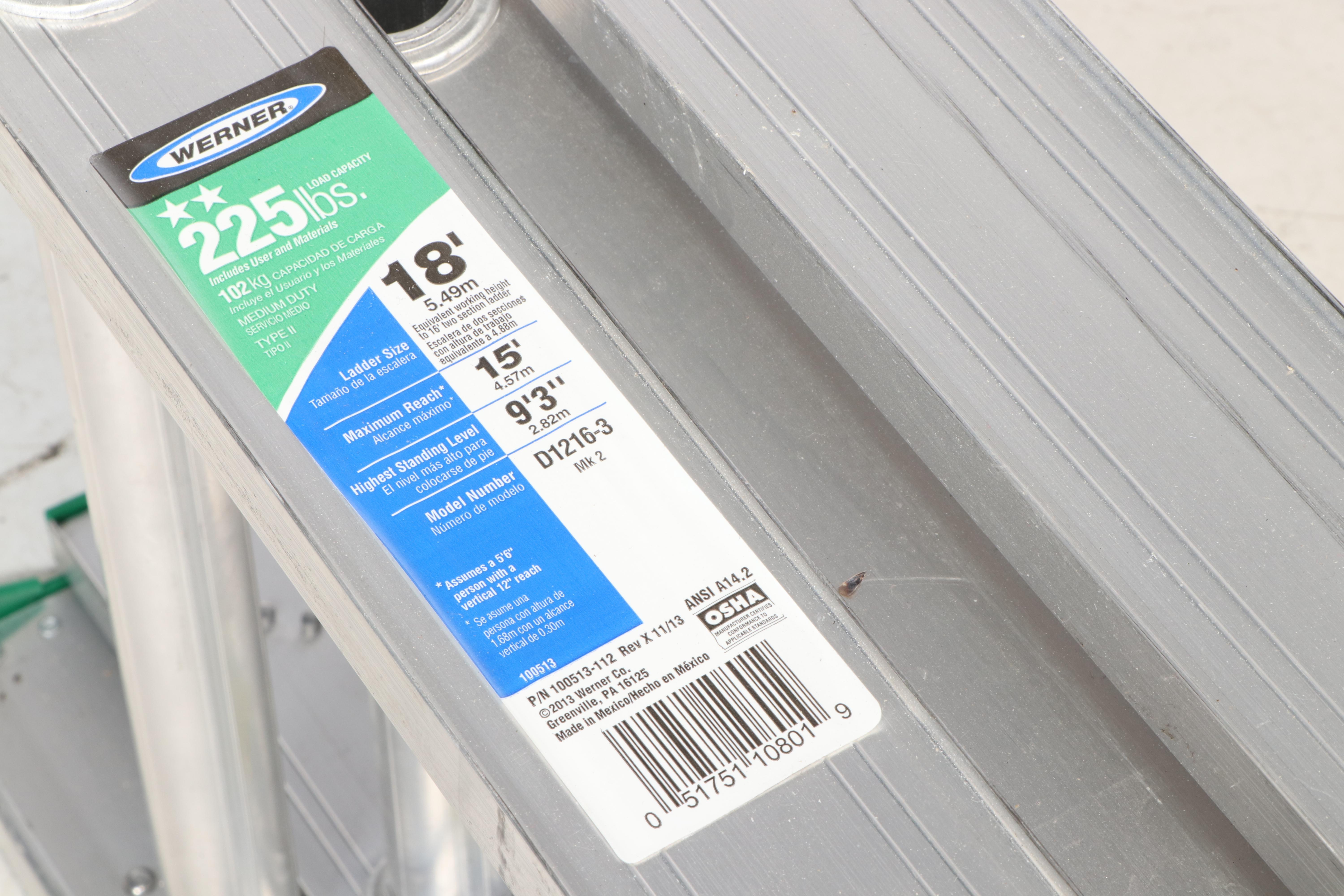 Werner Aluminum 18 Ft Extension Ladder