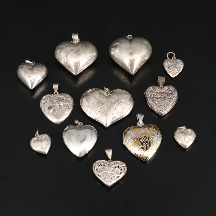 Sterling Silver Puffy Hearts and Locket Pendants