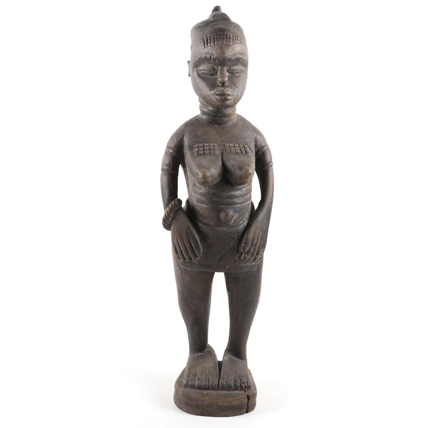 Mende Inspired Carved Wood Female Figure, Central Africa
