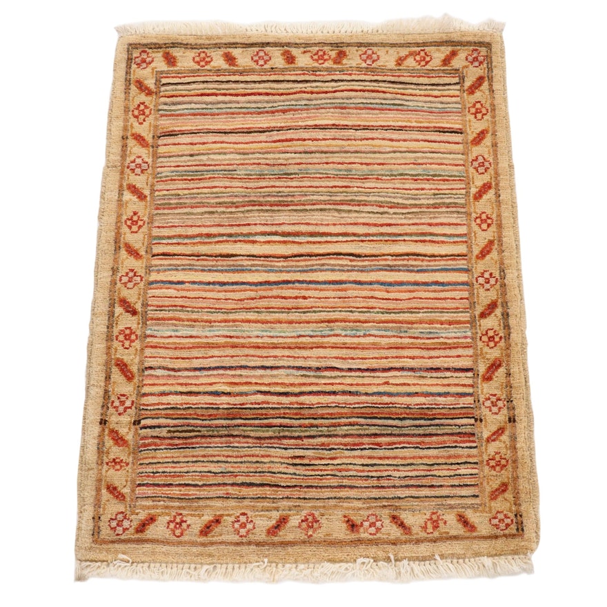 2'2 x 2'11 Hand-Knotted Afghan Gabbeh Modern Style Accent Rug