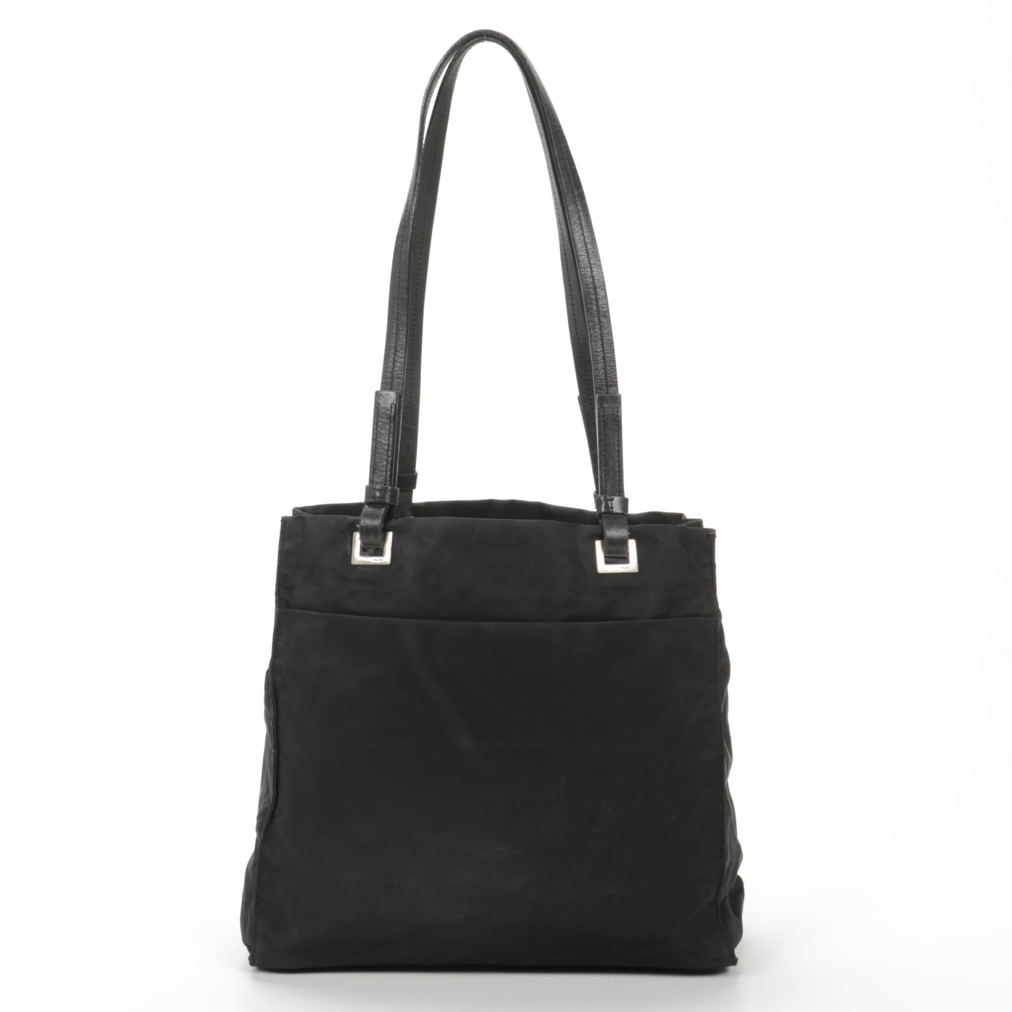 Prada Tote Bag in Black Tessuto Nylon with Leather Handles