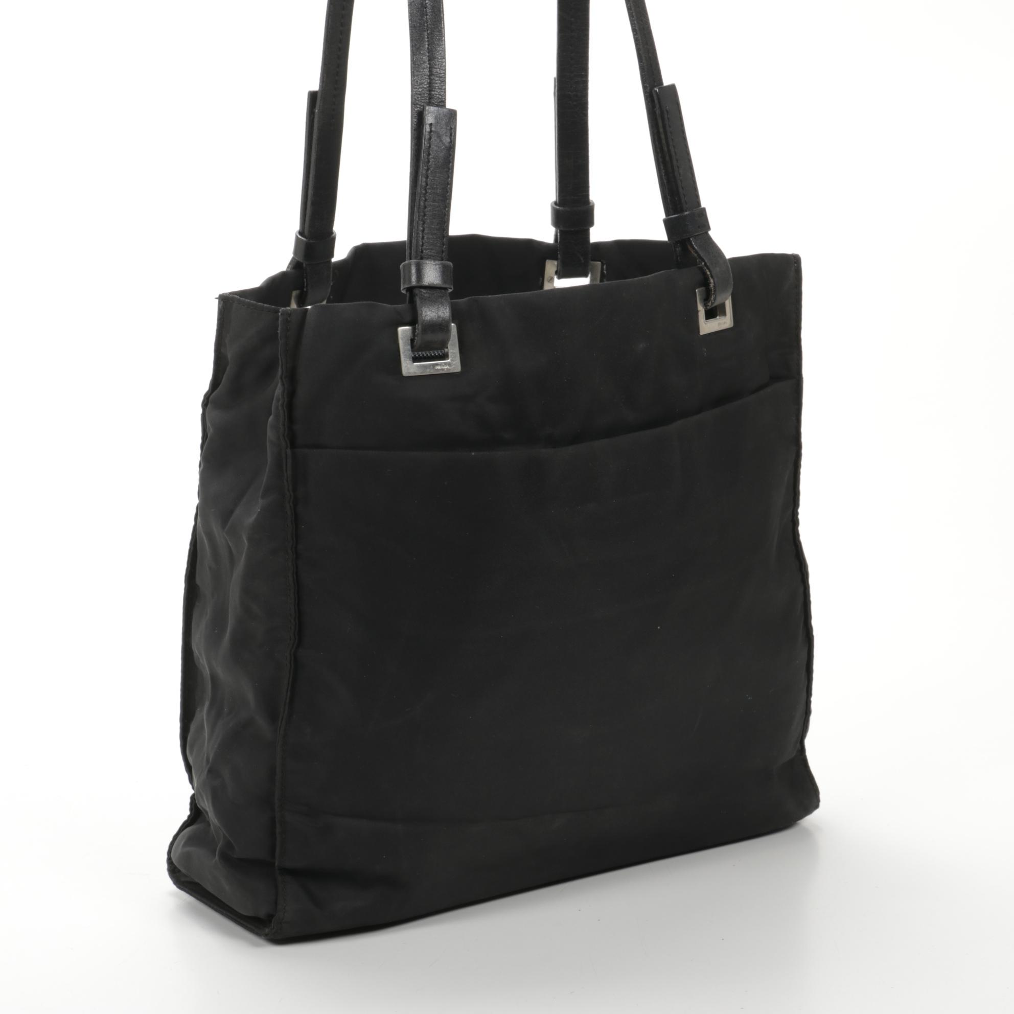 Prada Tote Bag in Black Tessuto Nylon with Leather Handles