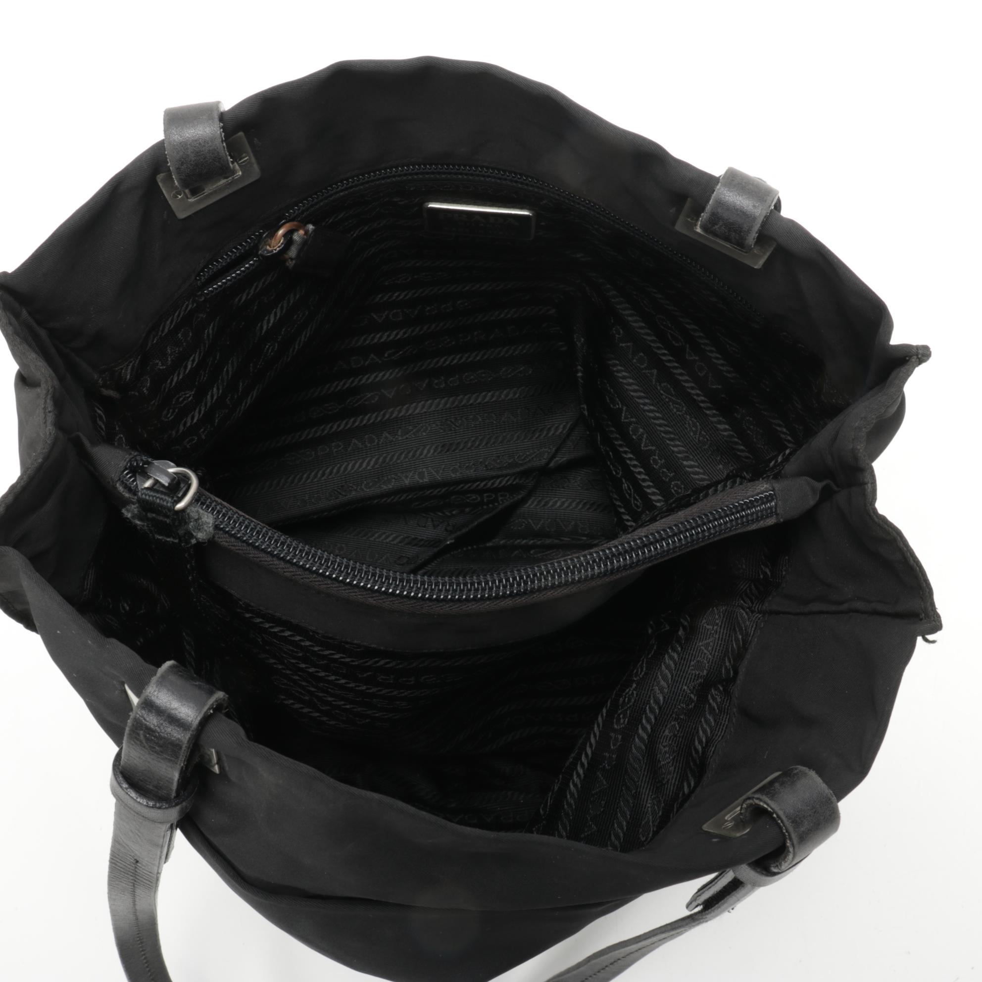 Prada Tote Bag in Black Tessuto Nylon with Leather Handles