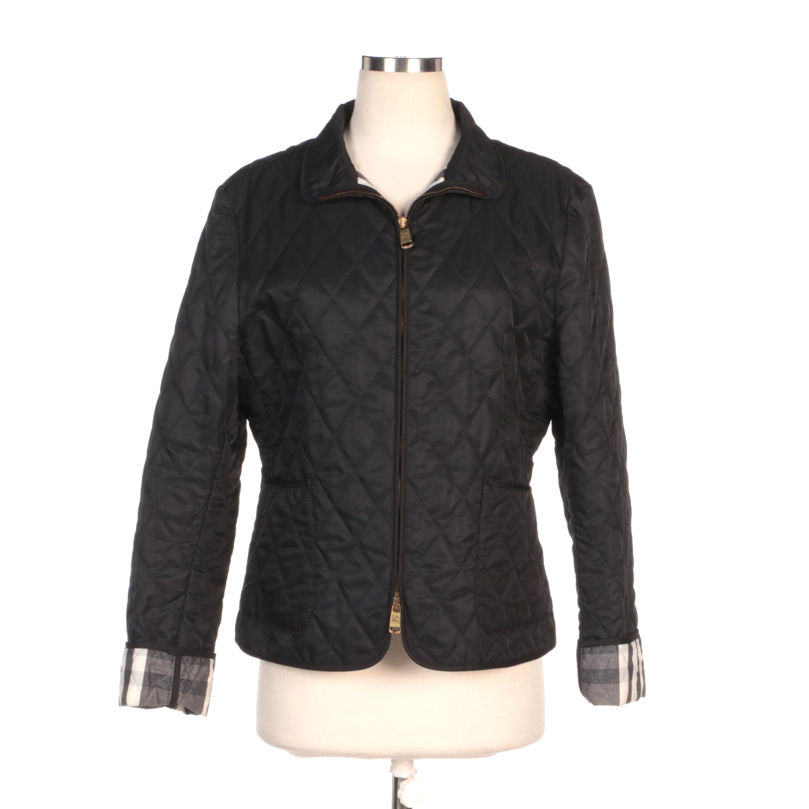 Burberry London Black Quilted Jacket with Metallic Check Lining