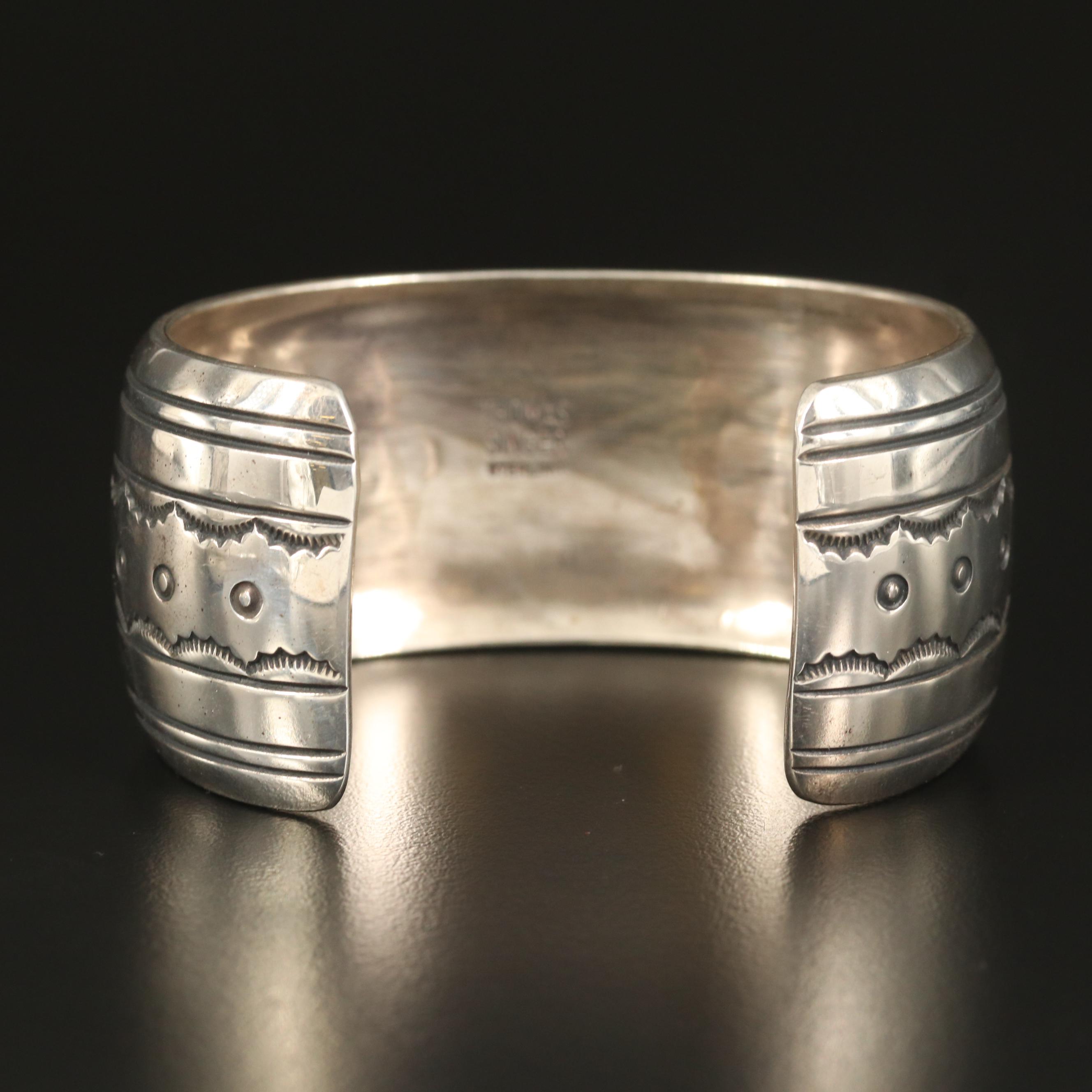 Thomas Singer Navajo Diné Sterling Turquoise and Coral Inlay Cuff