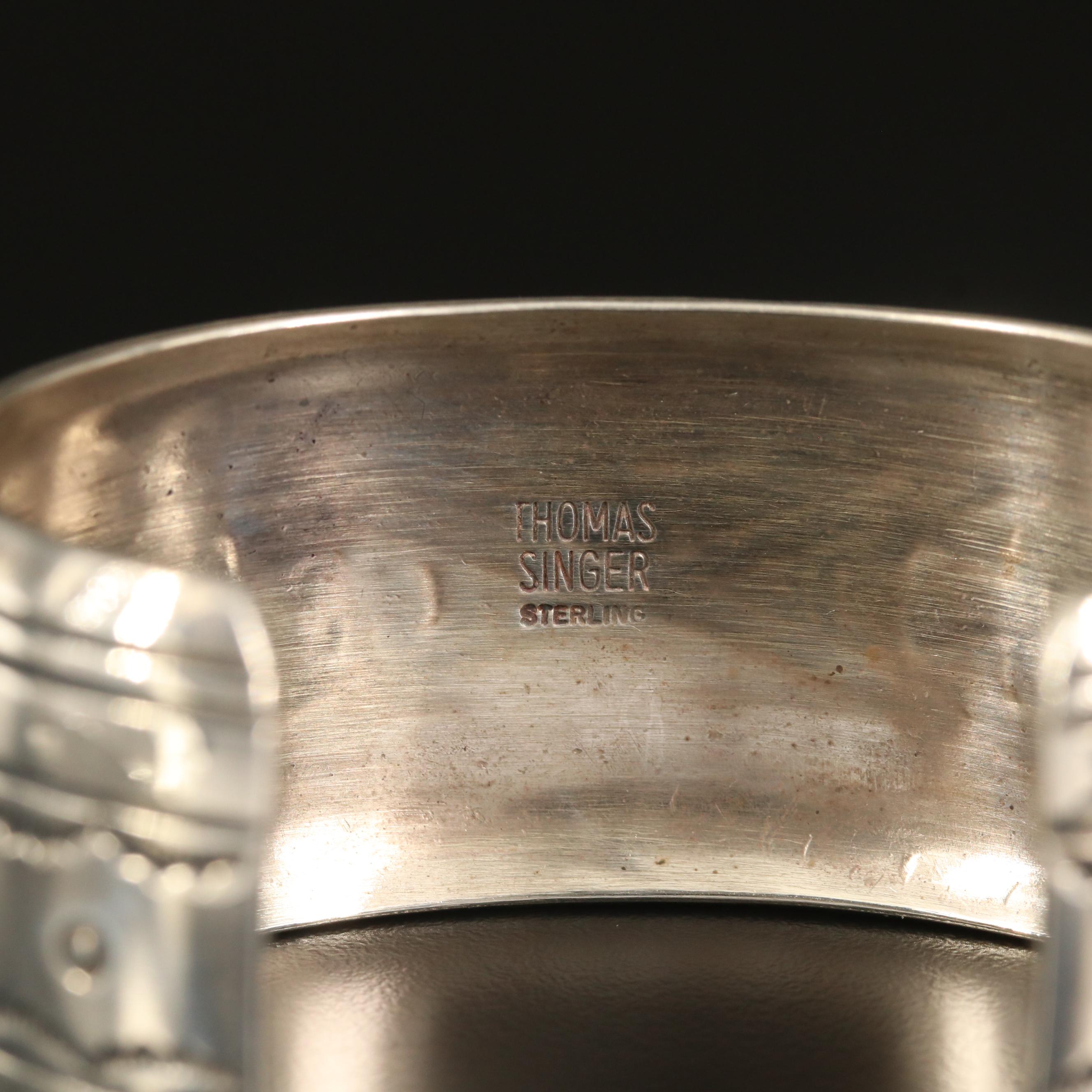 Thomas Singer Navajo Diné Sterling Turquoise and Coral Inlay Cuff