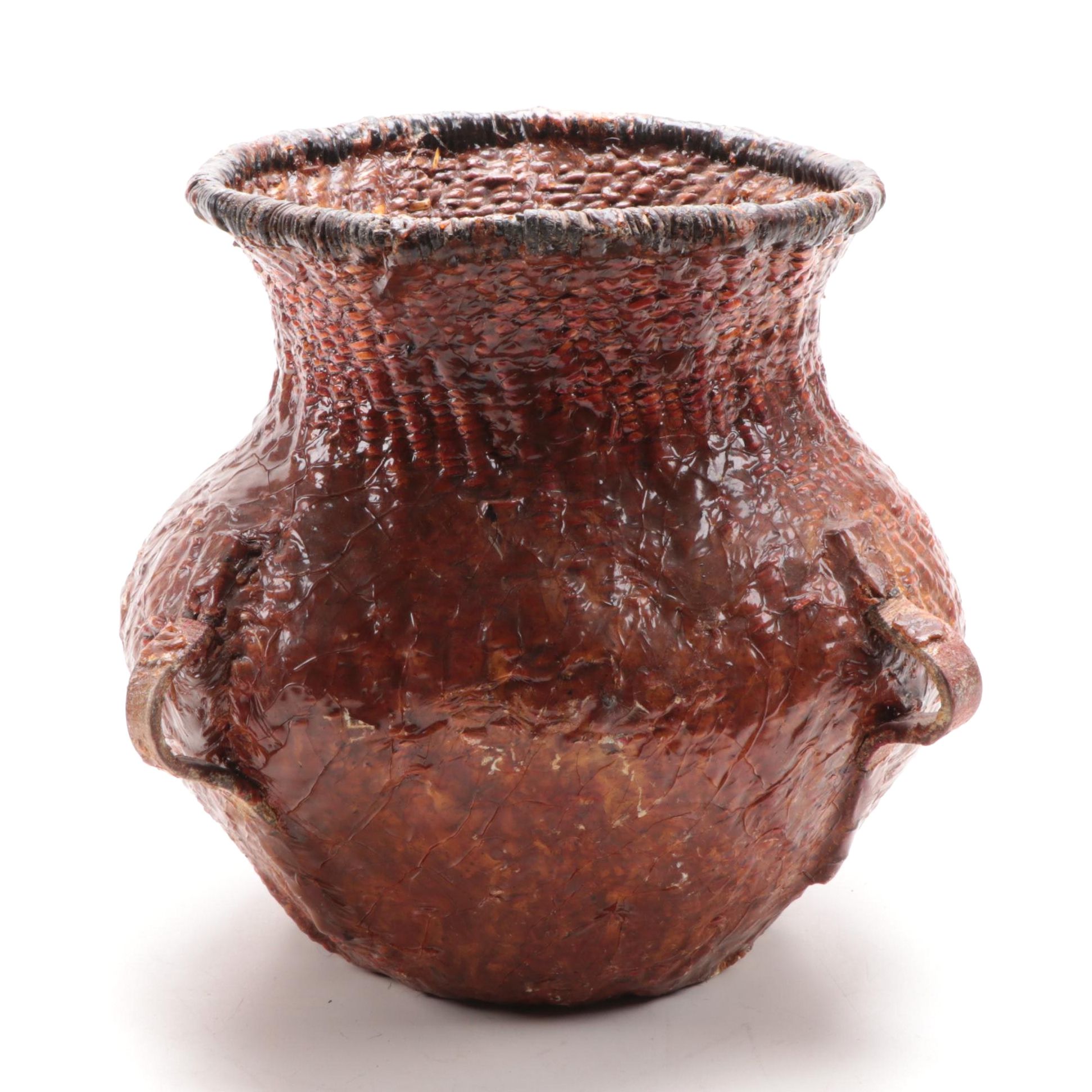 Apache Style Woven Water Basket with Resinous Coating