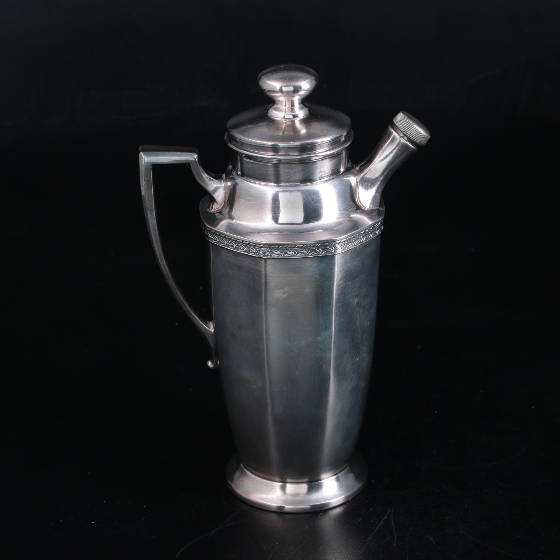Art Deco W.M. Mounts Silver Plate Cocktail Shaker and Ice Bucket