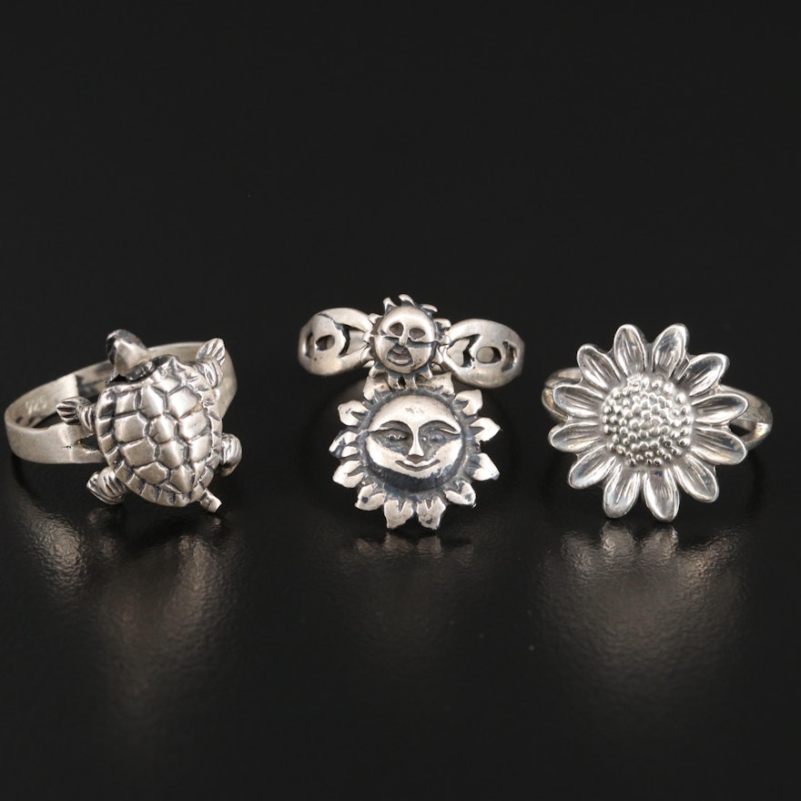 Sterling Silver Rings Featuring Articulated Turtle