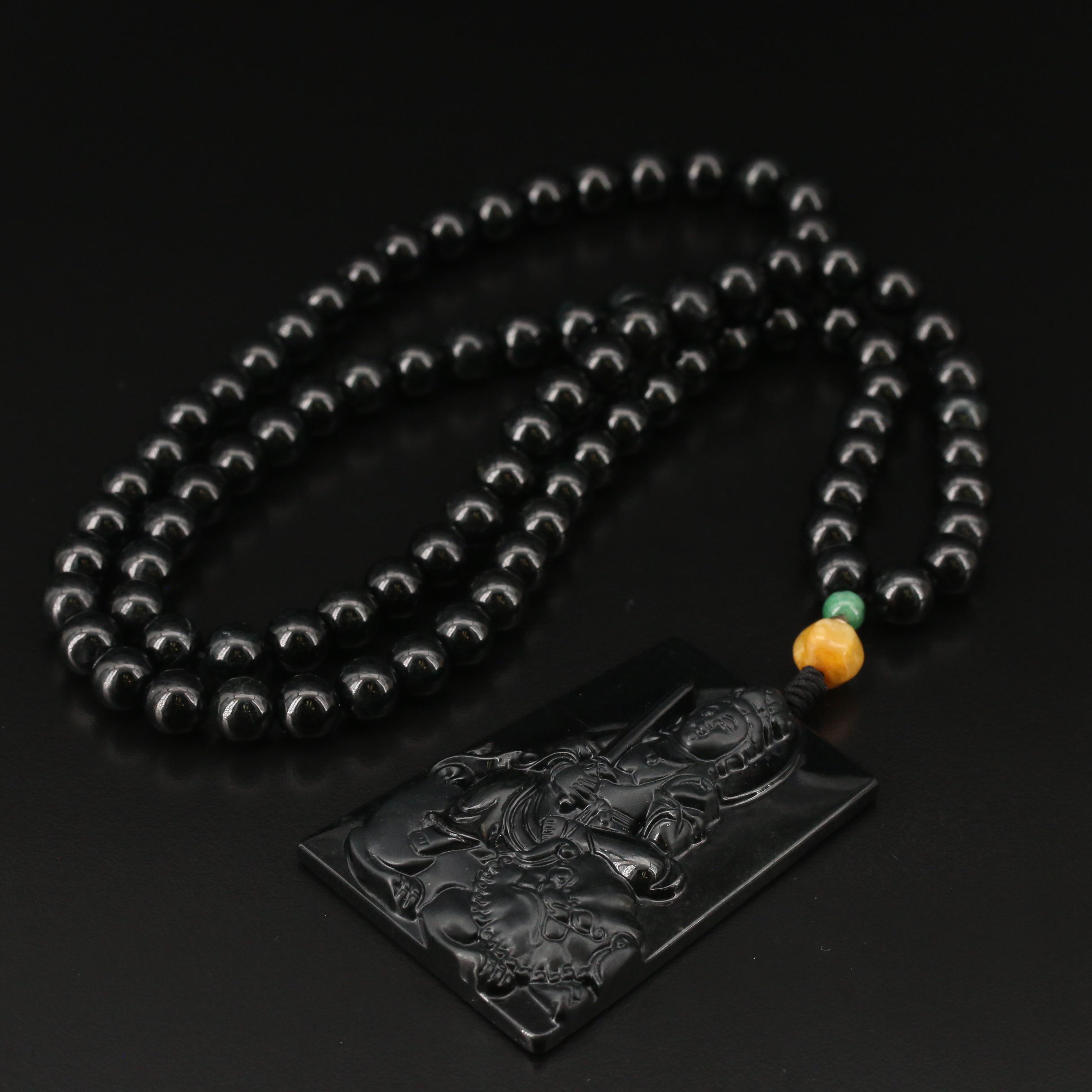 Manjushri Bodhisattva Jadeite Pendant Necklace with 14K Spacer Bead