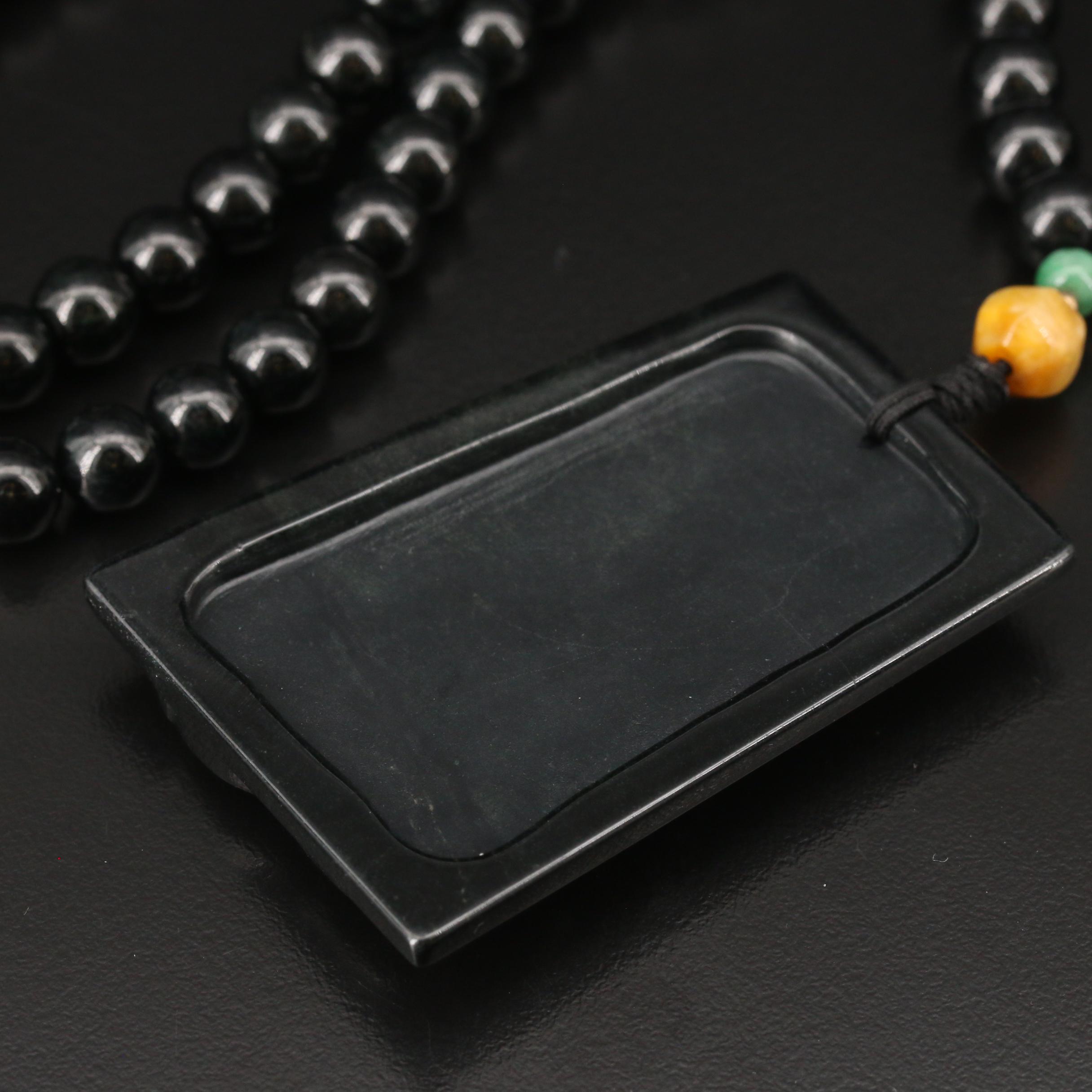 Manjushri Bodhisattva Jadeite Pendant Necklace with 14K Spacer Bead