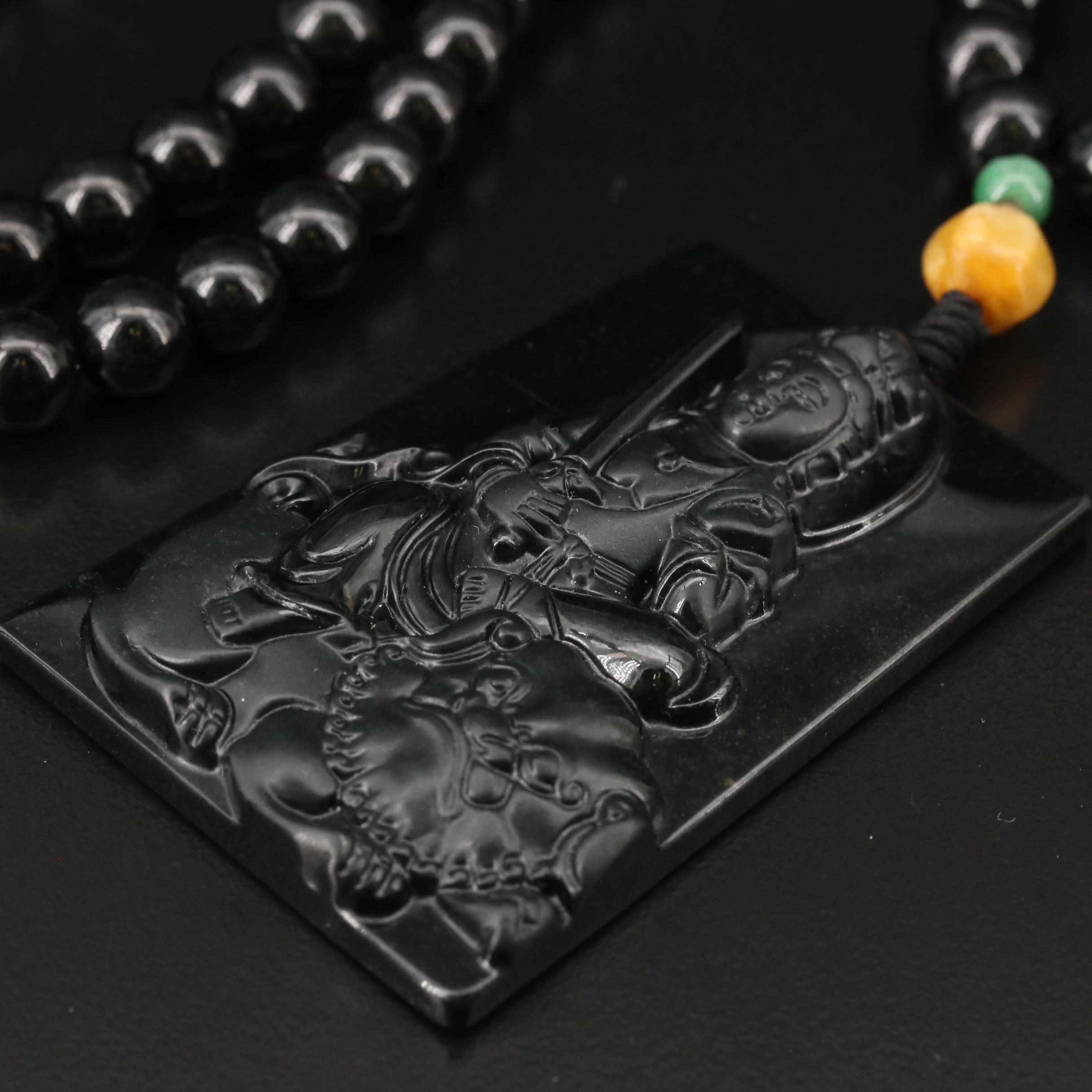 Manjushri Bodhisattva Jadeite Pendant Necklace with 14K Spacer Bead