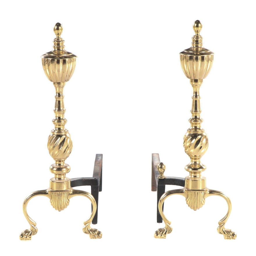 Pair of Federal Style Brass Andirons, Late 20th Century