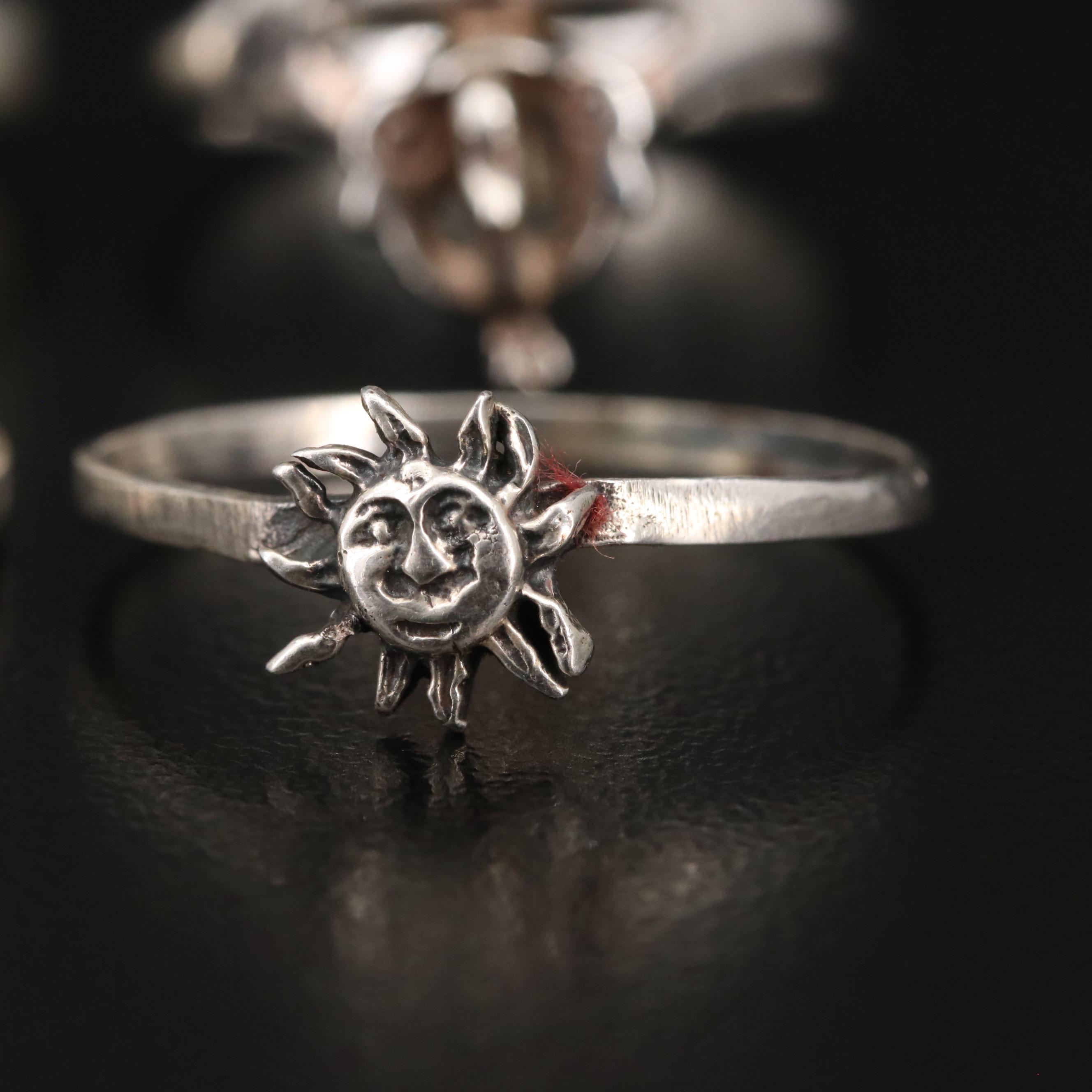 Sterling Articulated Turtle, Tibetan Varja and Sun/Moon Stacking Rings